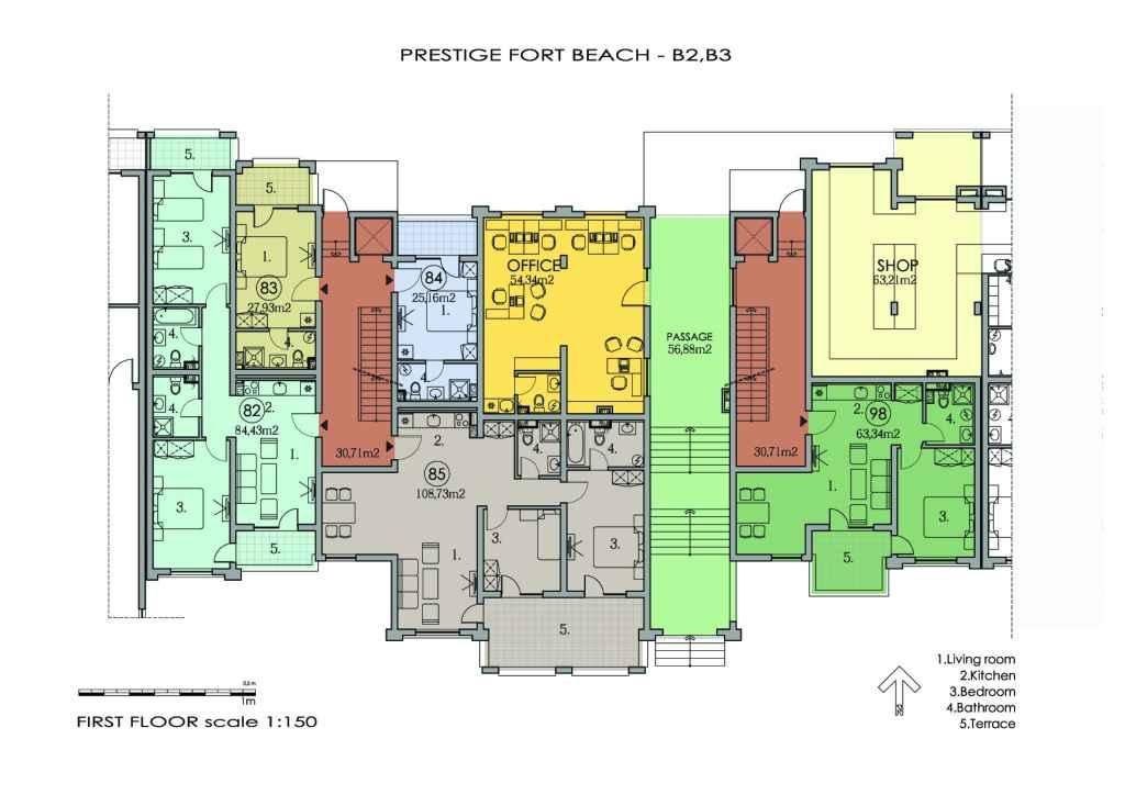 Rzut piętra — 3-pokojowy apartament w Prestige Fort Beach — plan kompleksu 1