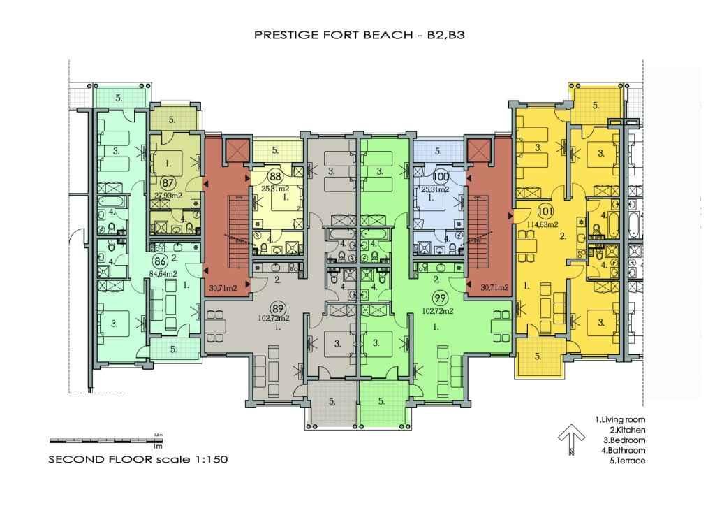Rzut piętra — 4-pokojowy apartament w Prestige Fort Beach — plan kompleksu 1
