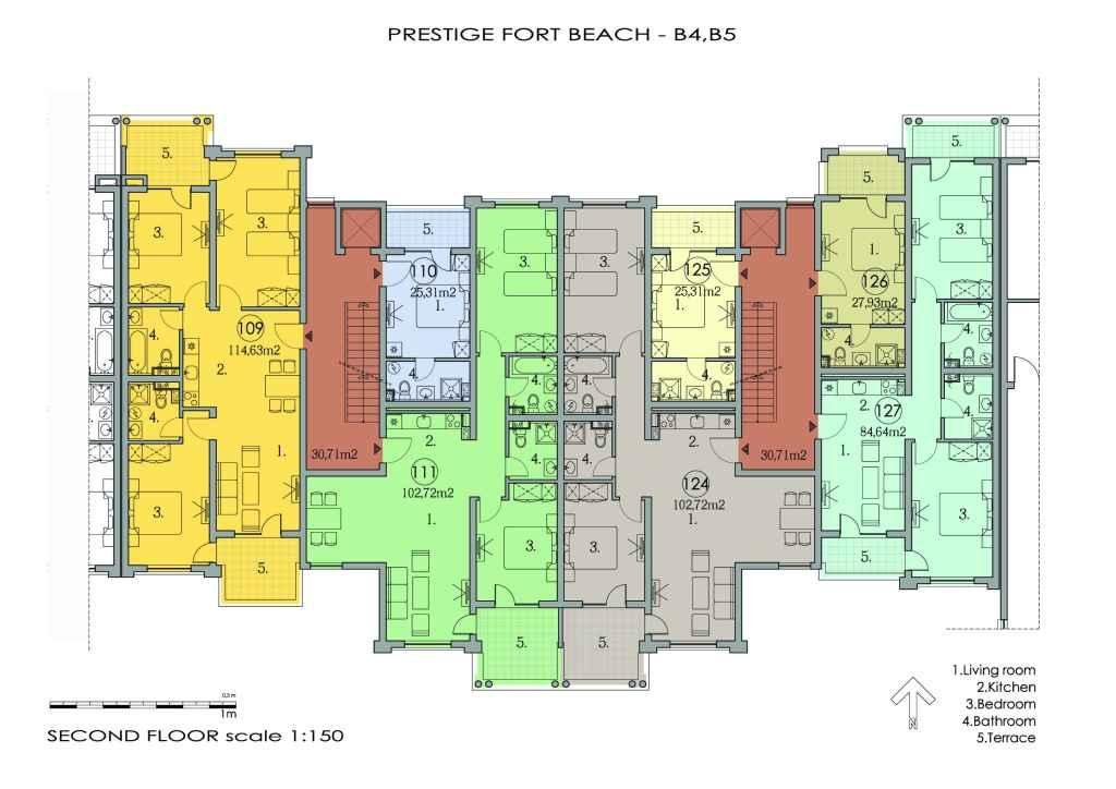Rzut piętra — 3-pokojowy apartament w Prestige Fort Beach — plan kompleksu 1