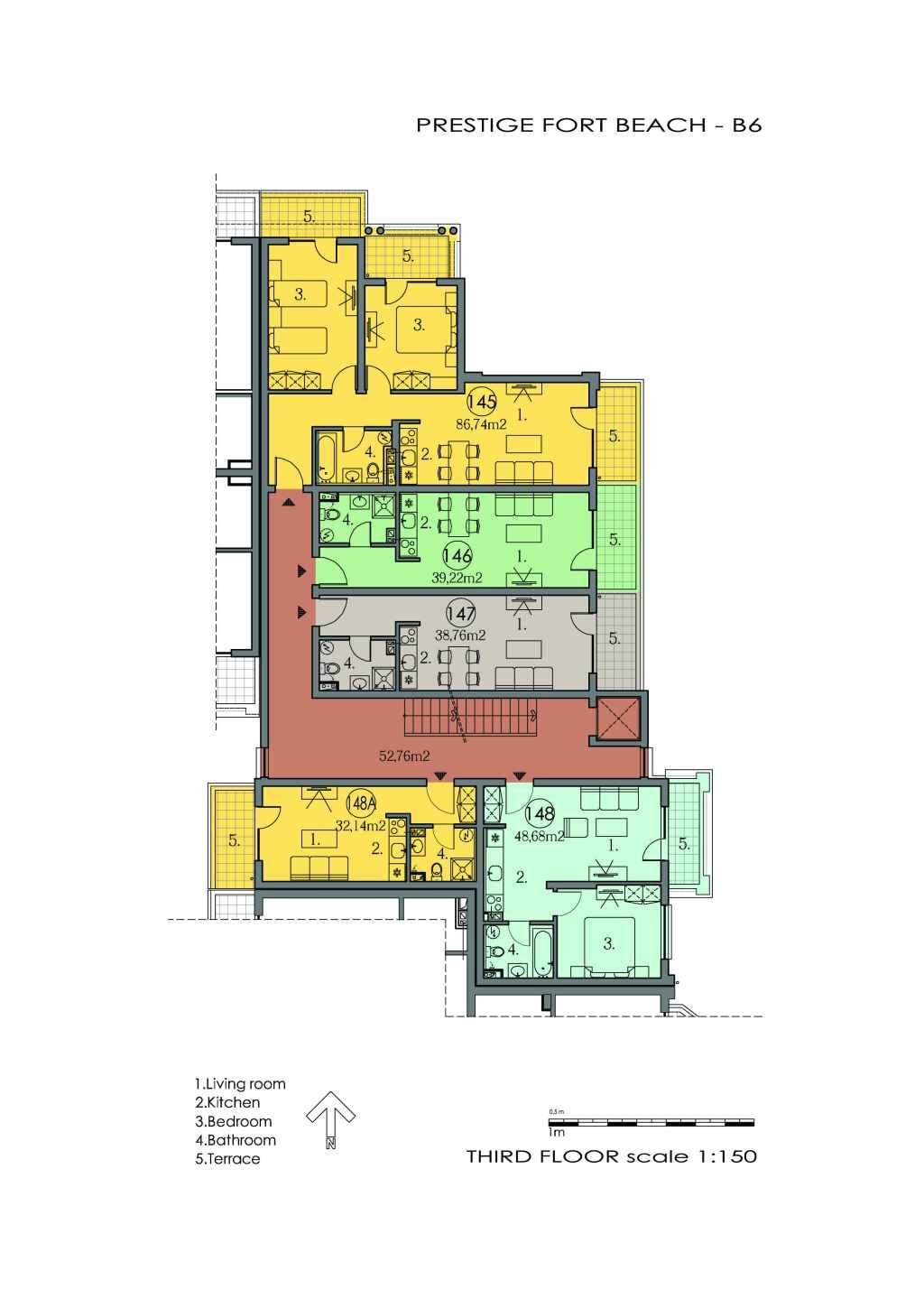 Rzut piętra — 3-pokojowy apartament w Prestige Fort Beach — plan kompleksu 1