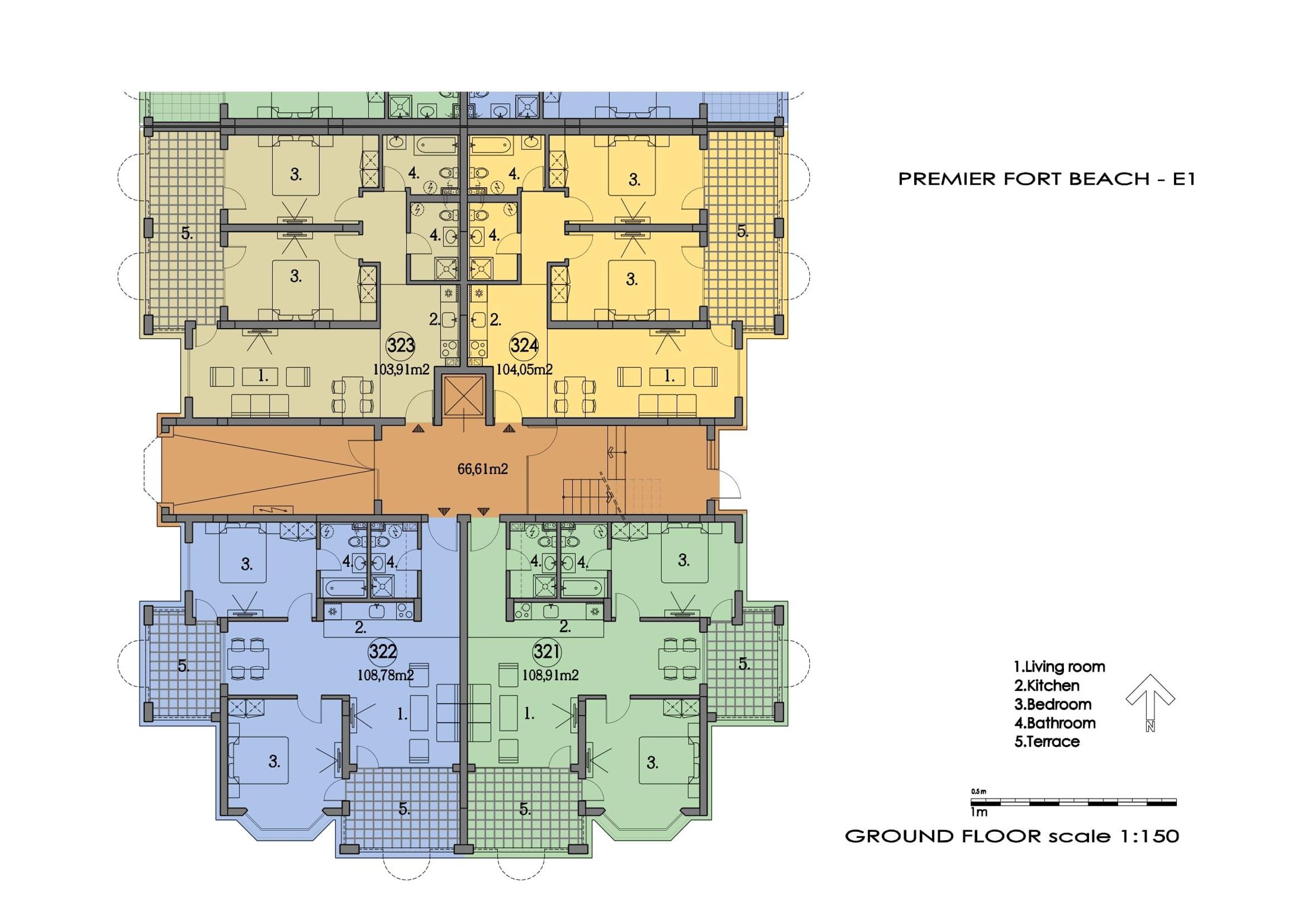 Rzut piętra — 3-pokojowy apartament w Premier Fort Beach — plan kompleksu 1