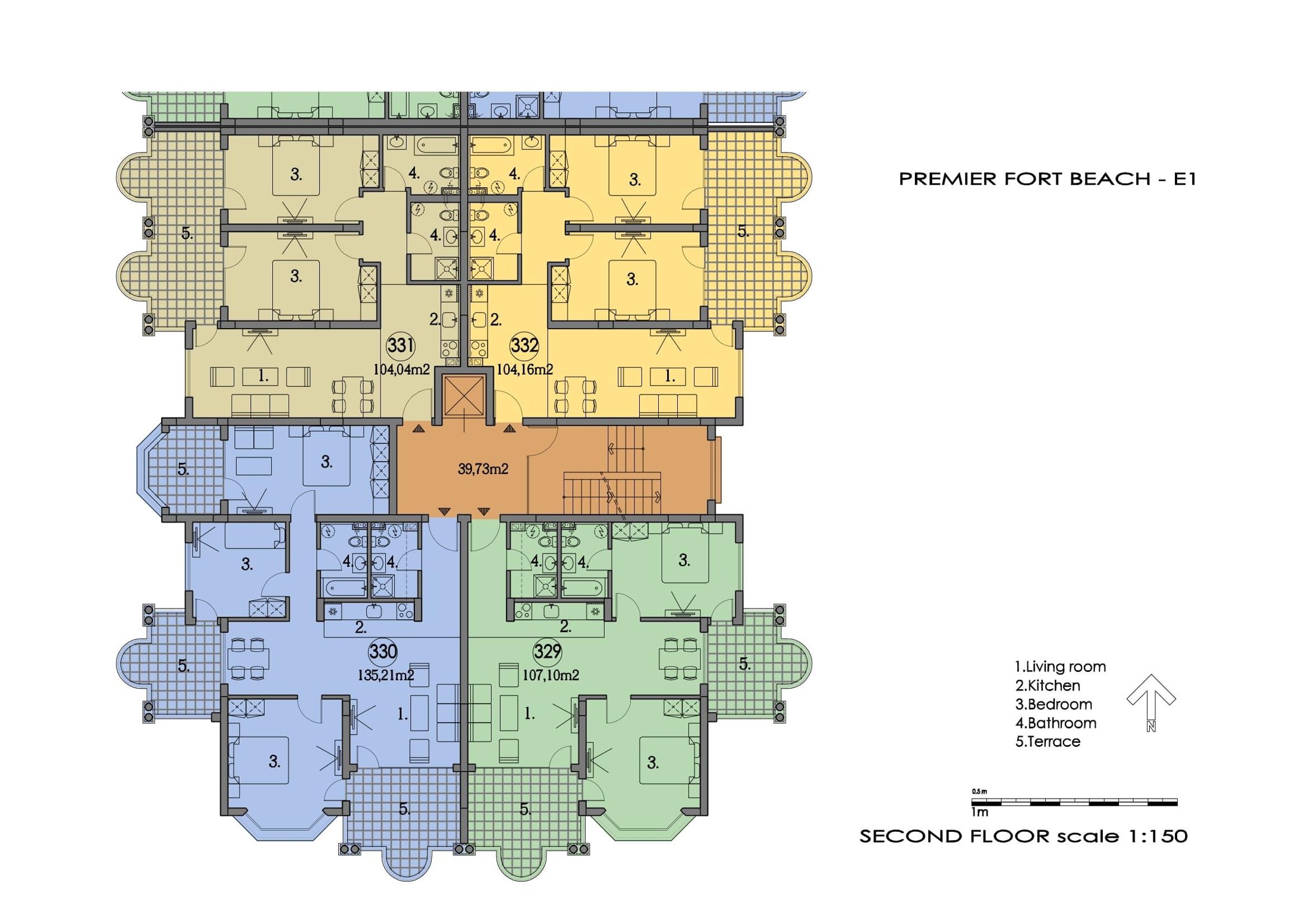 Rzut piętra — 3-pokojowy apartament w Premier Fort Beach — plan kompleksu 1