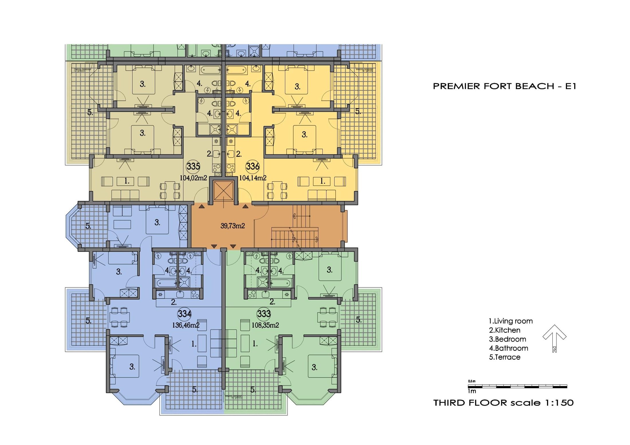 Rzut piętra — 3-pokojowy apartament w Premier Fort Beach — plan kompleksu 1