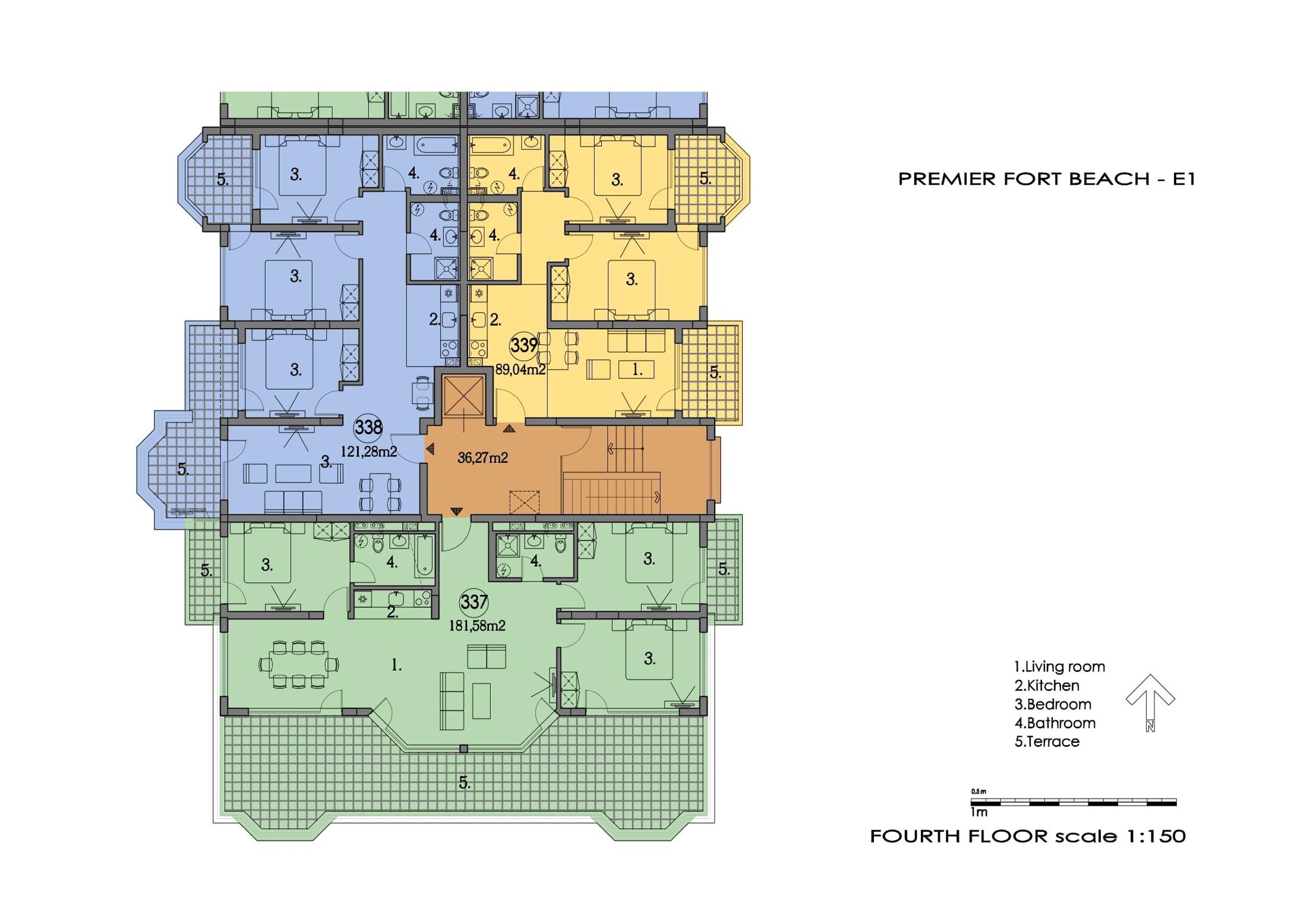 Rzut piętra — 3-pokojowy apartament w Premier Fort Beach — plan kompleksu 1
