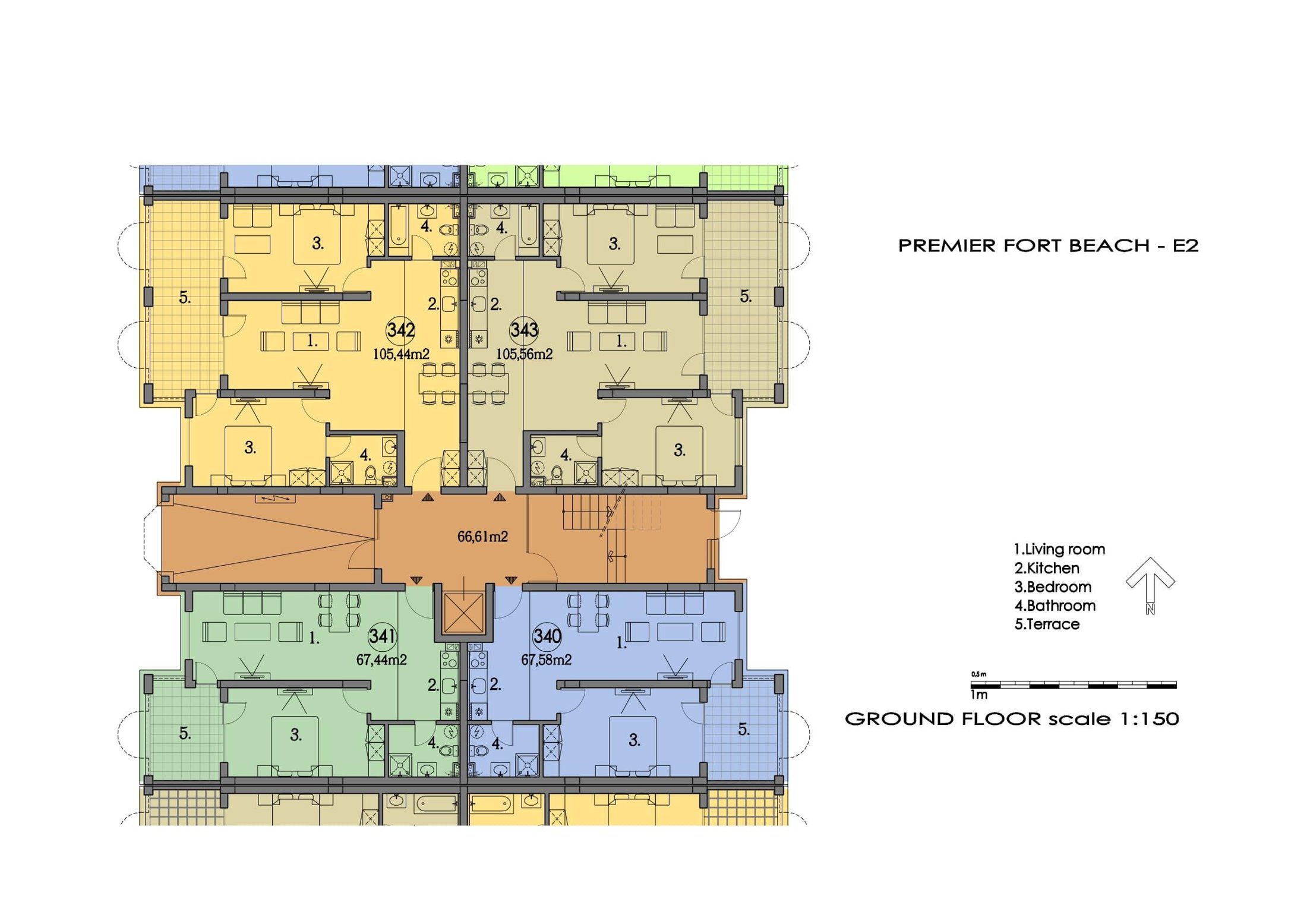 Rzut piętra — 3-pokojowy apartament w Premier Fort Beach — plan kompleksu 1