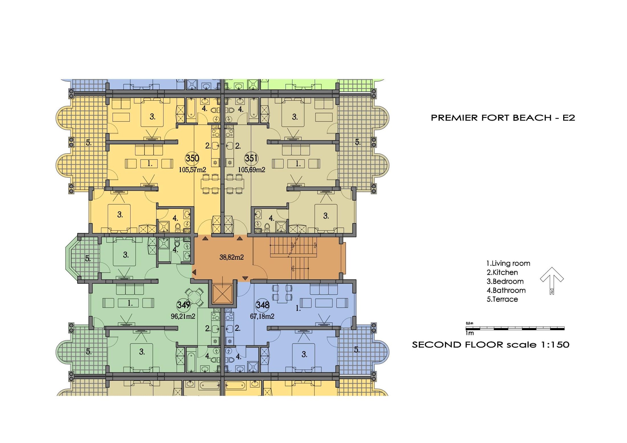 Rzut piętra — 3-pokojowy apartament w Premier Fort Beach — plan kompleksu 1