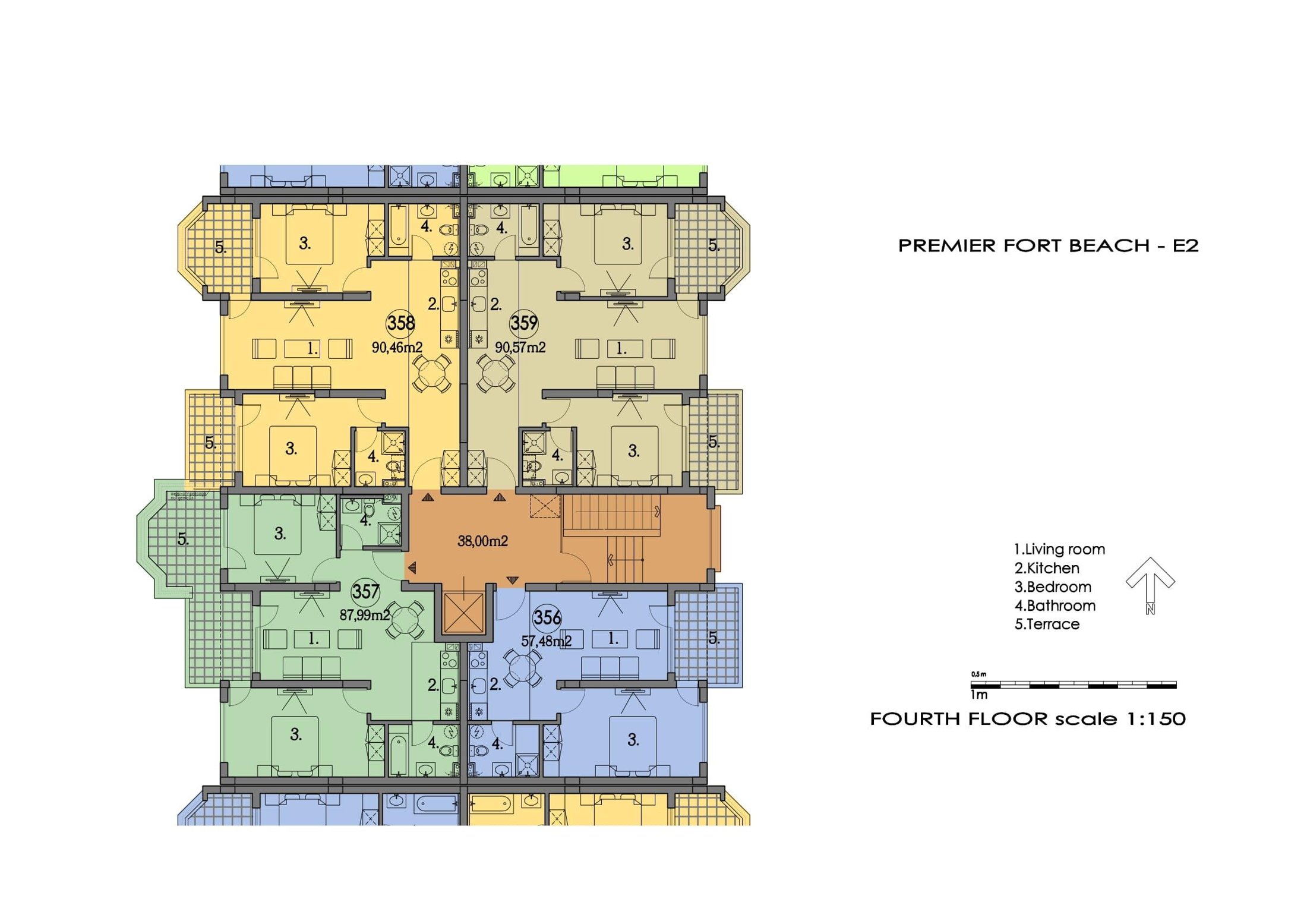 Rzut piętra — 3-pokojowy apartament w Premier Fort Beach — plan kompleksu 1