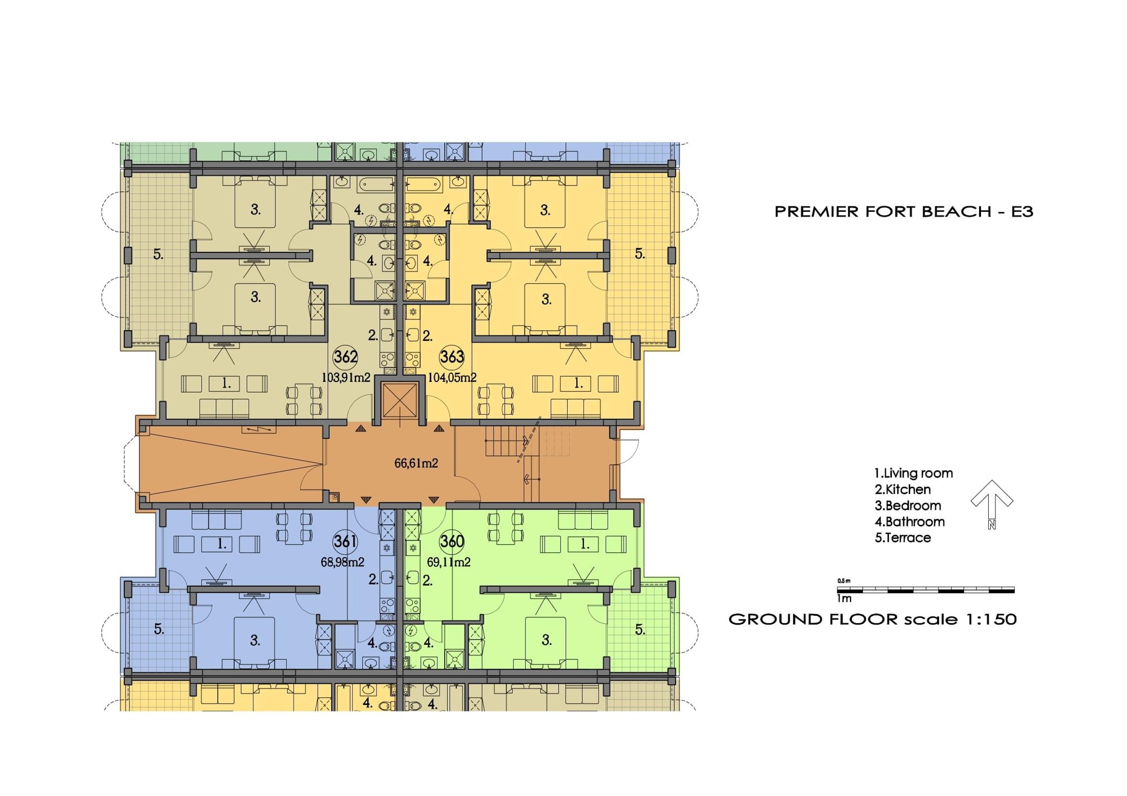 Rzut piętra — 2-pokojowy apartament w Premier Fort Beach — plan kompleksu 1