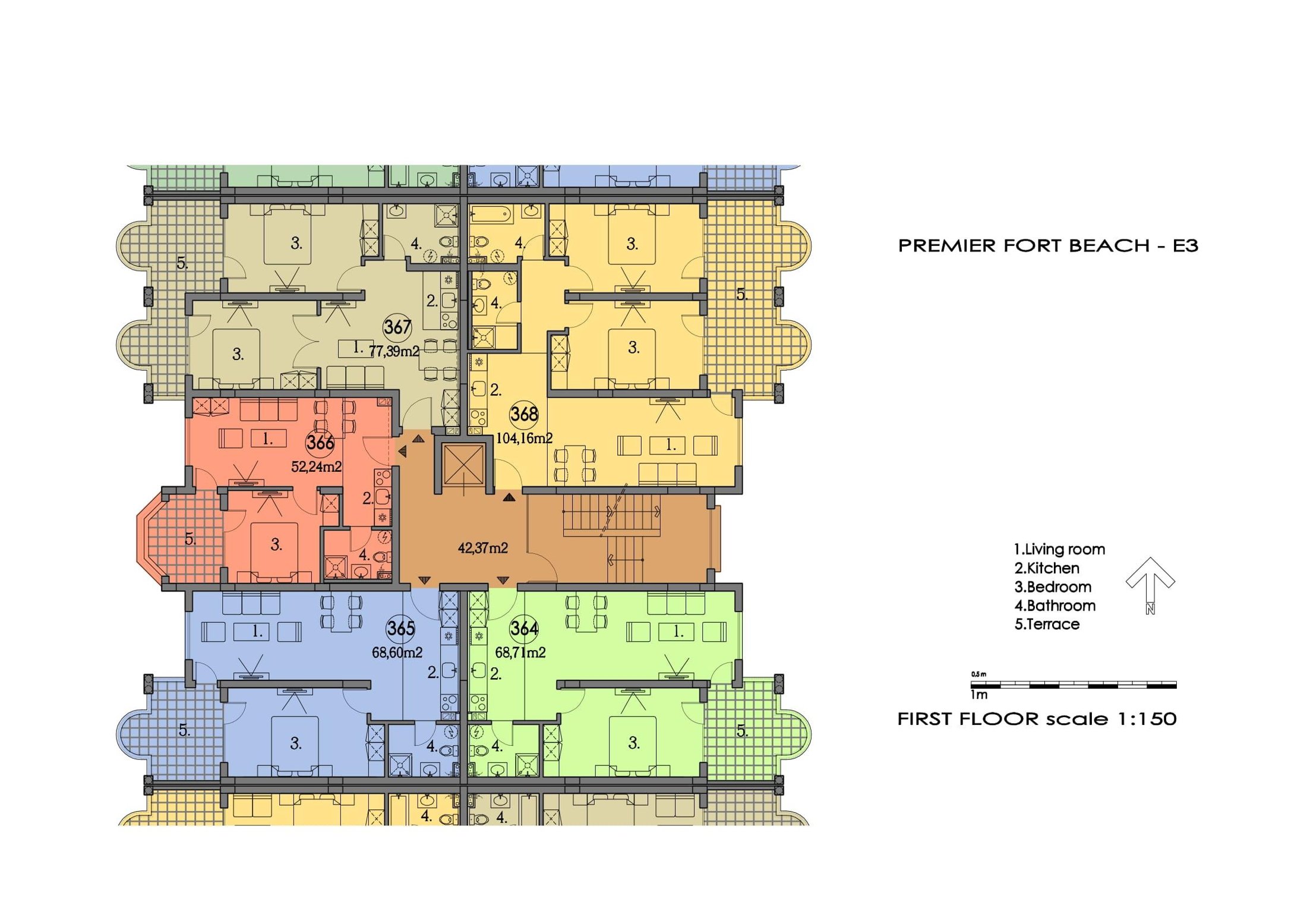 Rzut piętra — 3-pokojowy apartament w Premier Fort Beach — plan kompleksu 1