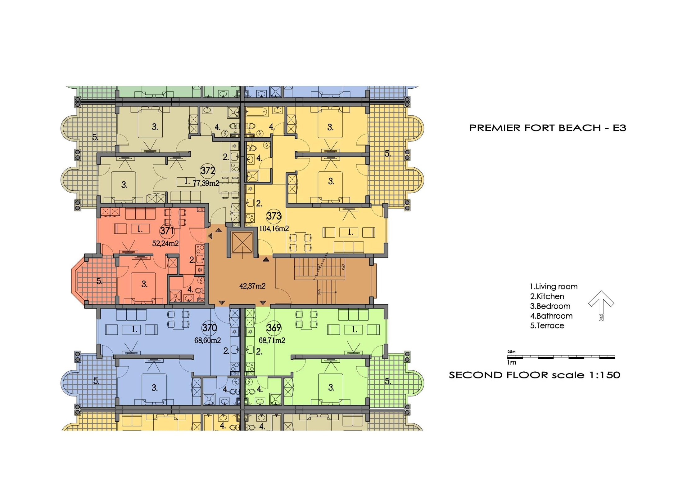 Rzut piętra — 2-pokojowy apartament w Premier Fort Beach — plan kompleksu 1