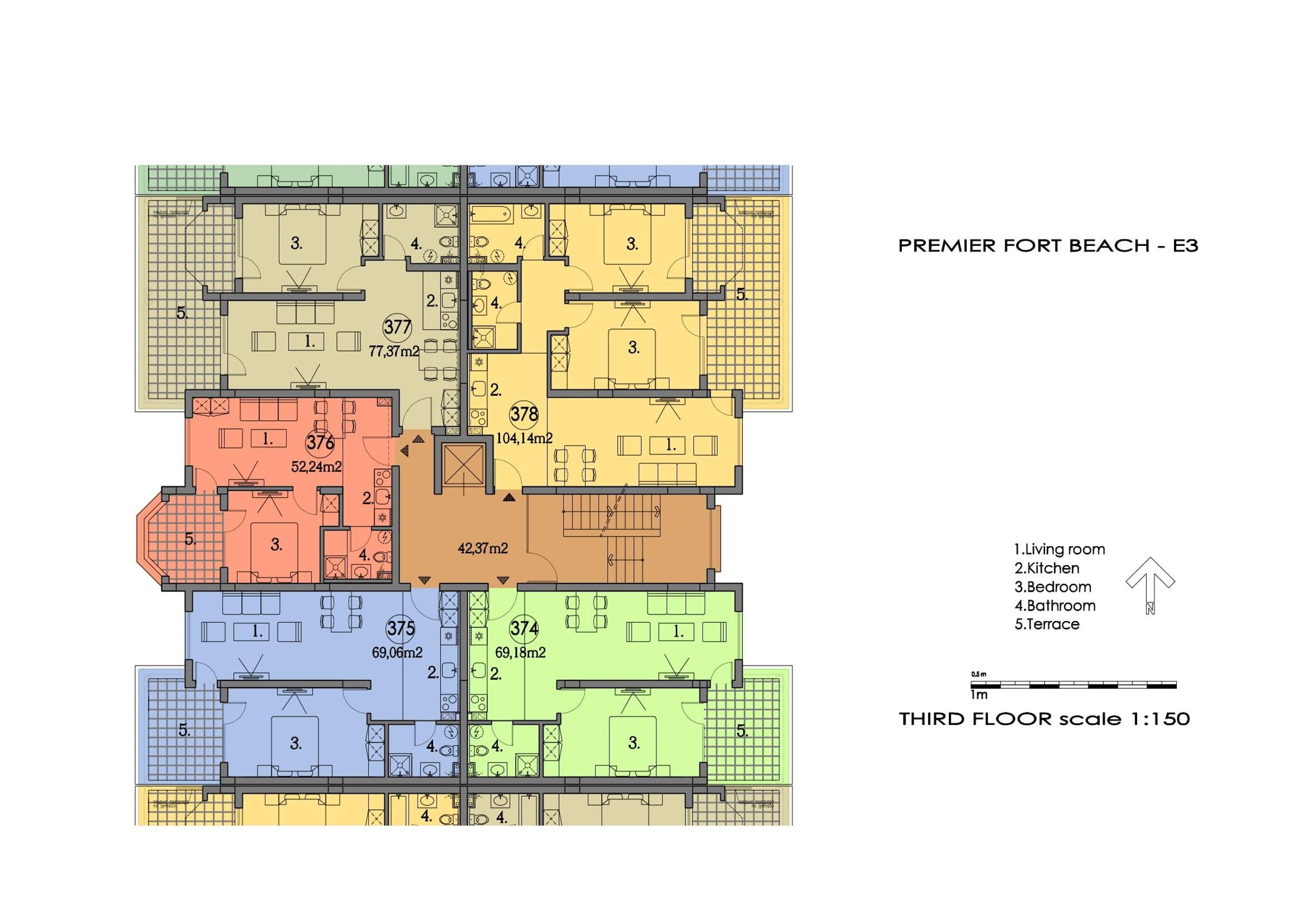 Rzut piętra — 2-pokojowy apartament w Premier Fort Beach — plan kompleksu 1