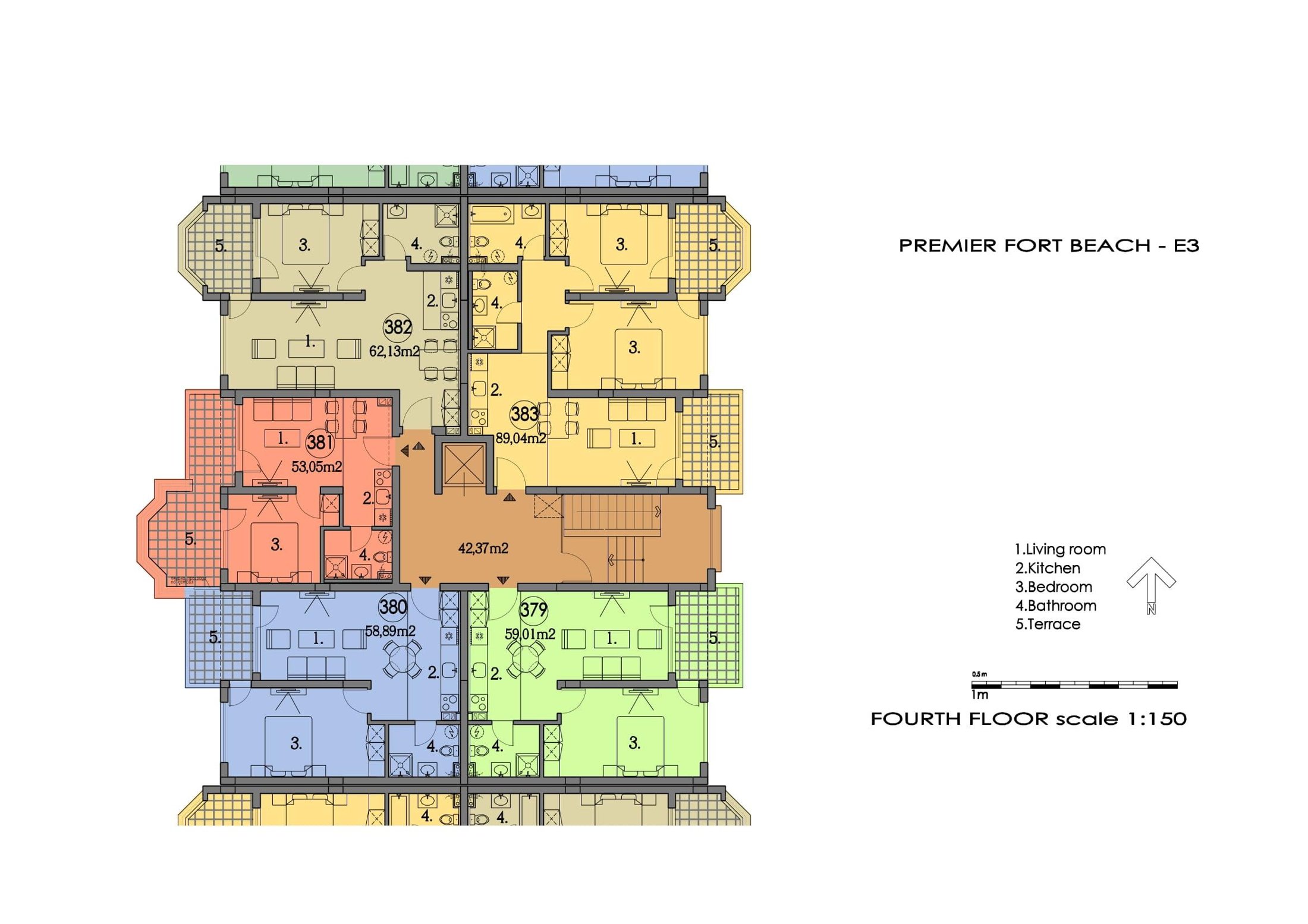 Rzut piętra — 2-pokojowy apartament w Premier Fort Beach — plan kompleksu 1