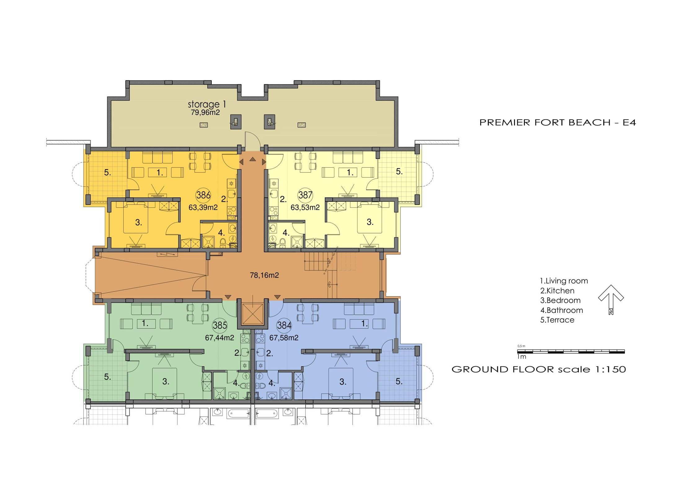 Rzut piętra — 2-pokojowy apartament w Premier Fort Beach — plan kompleksu 1