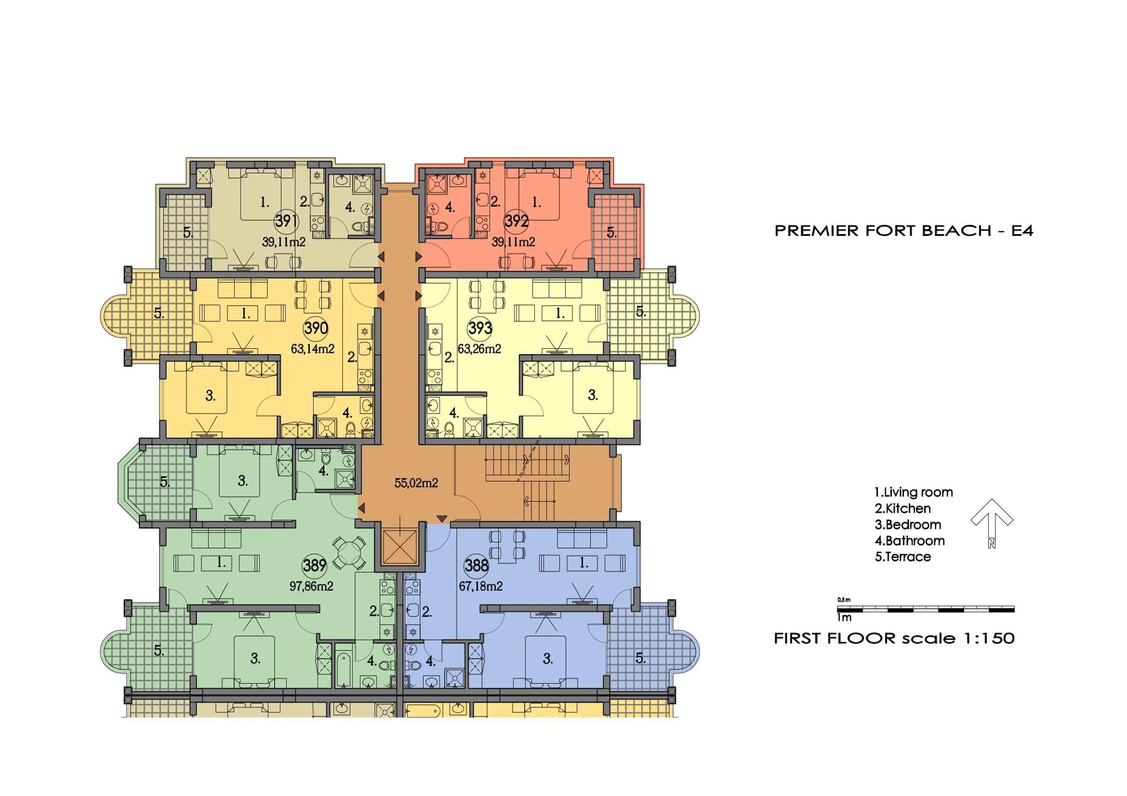 Rzut piętra — 2-pokojowy apartament w Premier Fort Beach — plan kompleksu 1