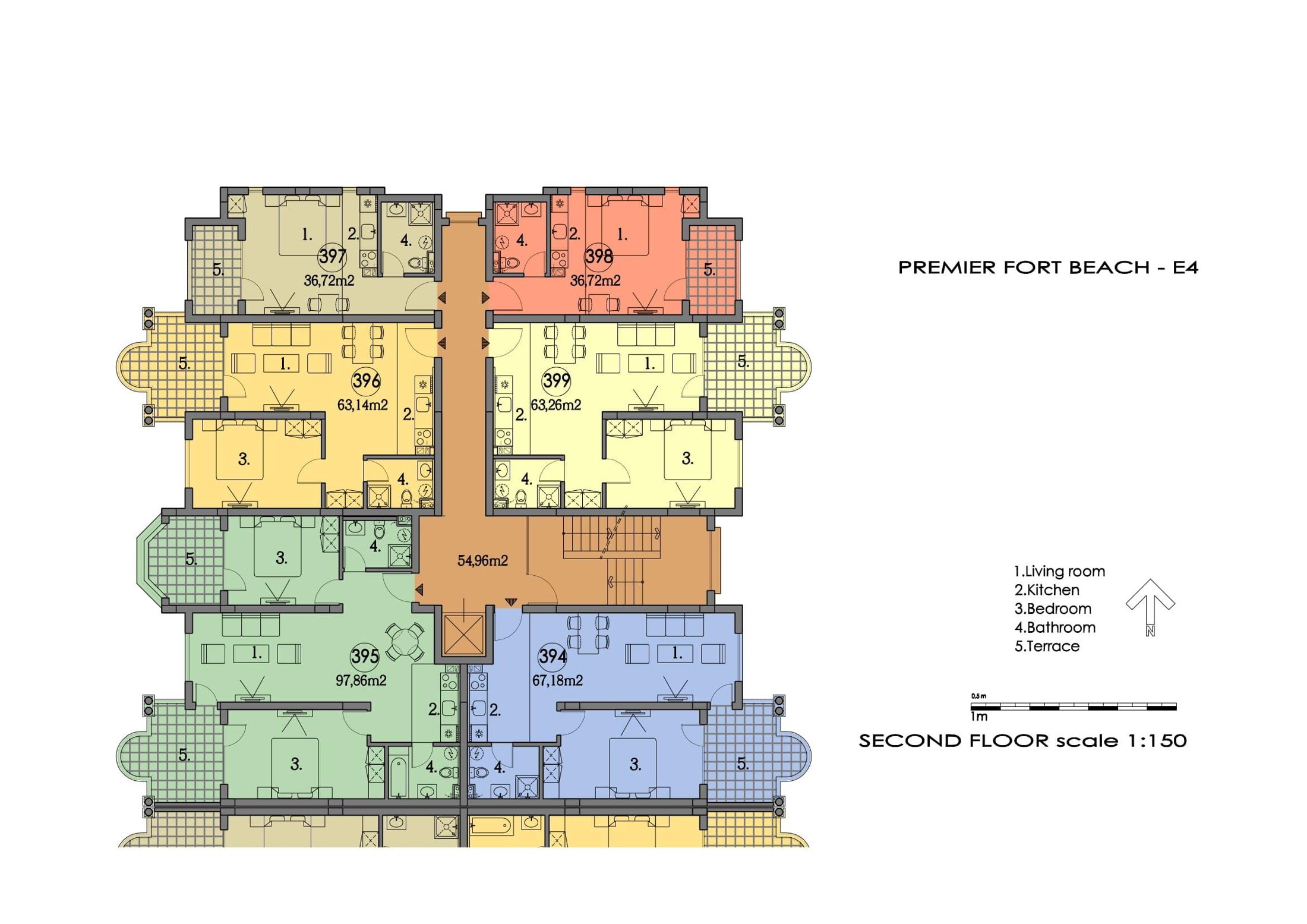 Půdorys podlaží — 3-pokojový apartmán — Premier Fort Beach · 395 — plán komplexu 1