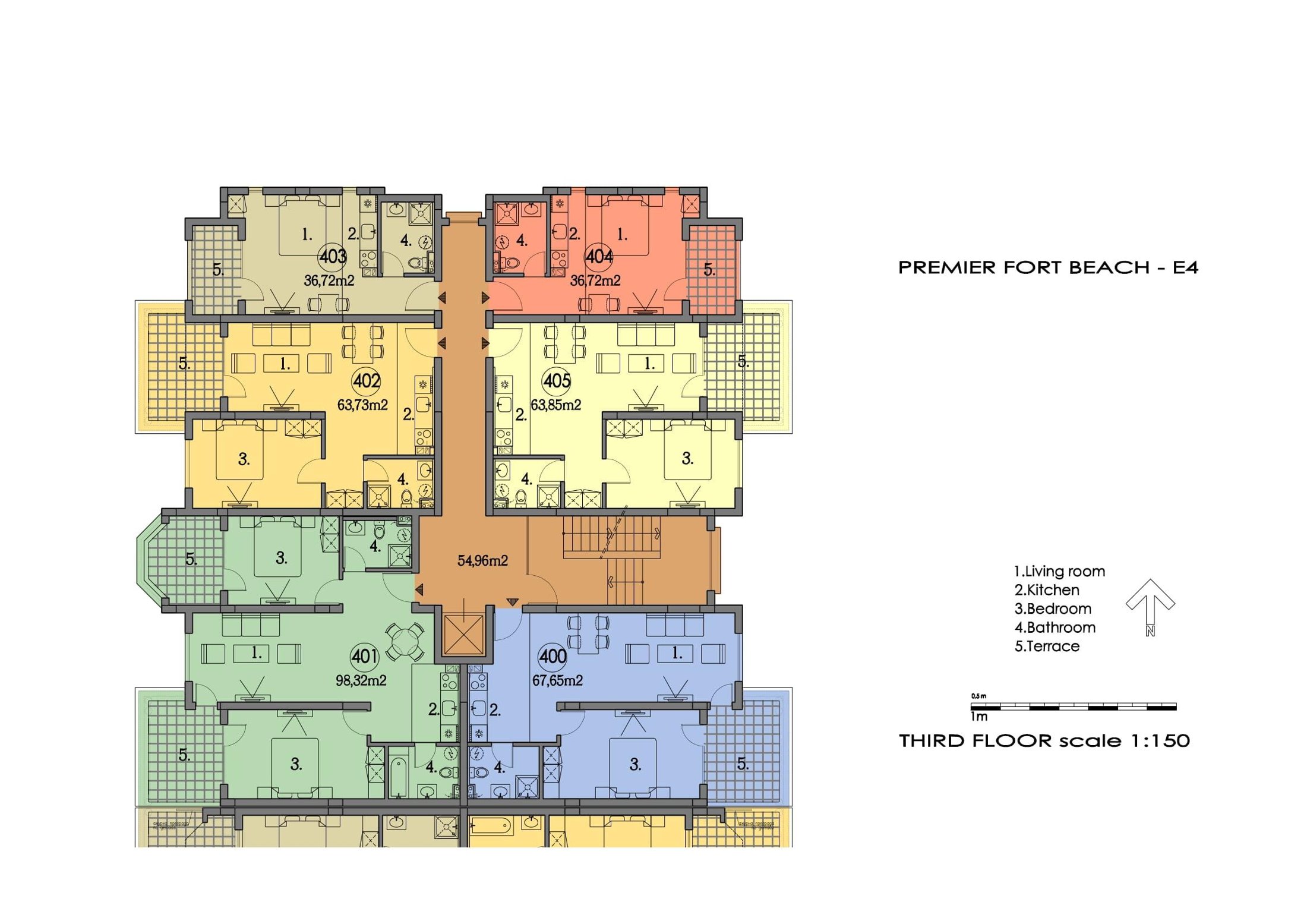 Rzut piętra — 3-pokojowy apartament w Premier Fort Beach — plan kompleksu 1