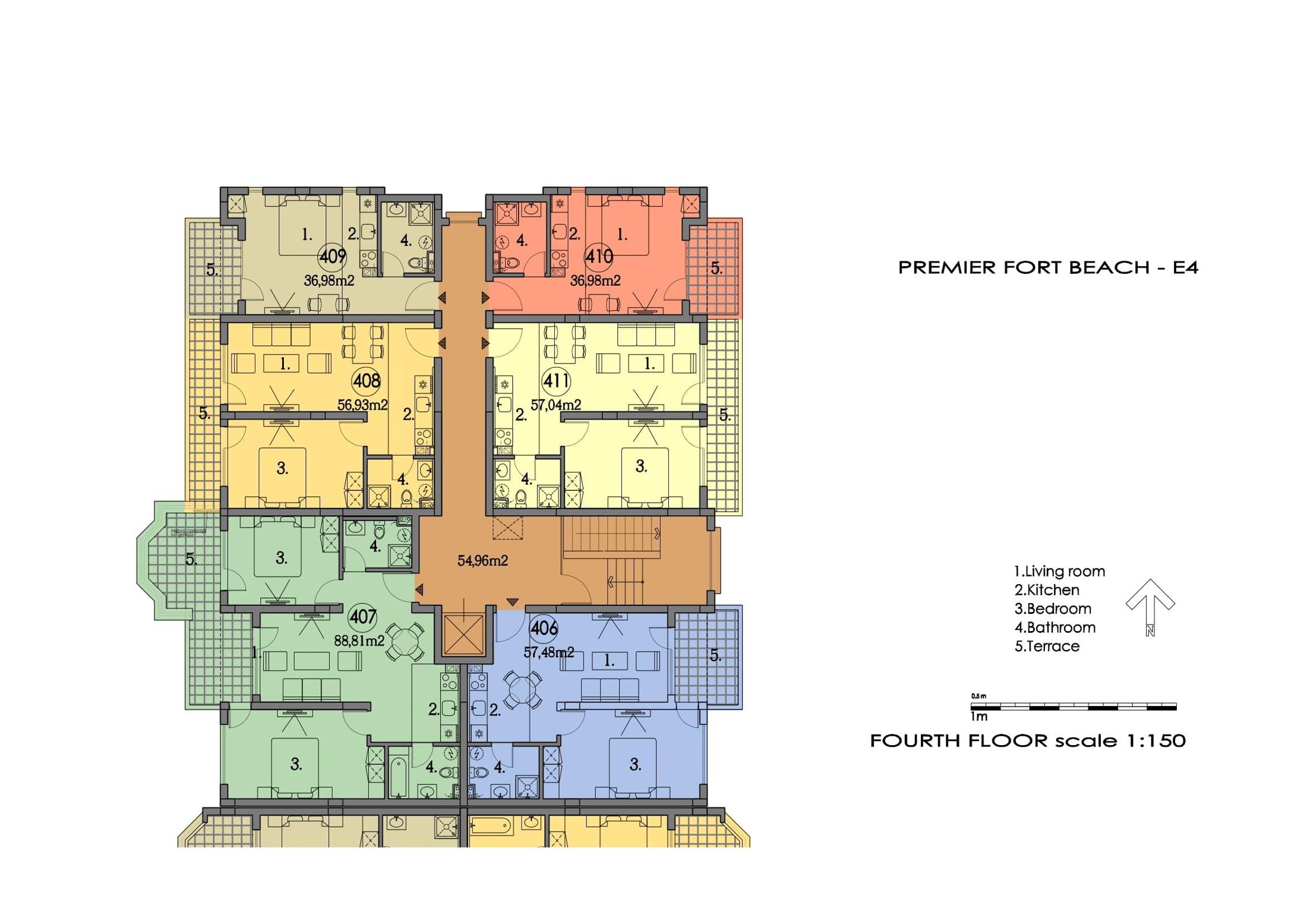 Rzut piętra — 3-pokojowy apartament w Premier Fort Beach — plan kompleksu 1