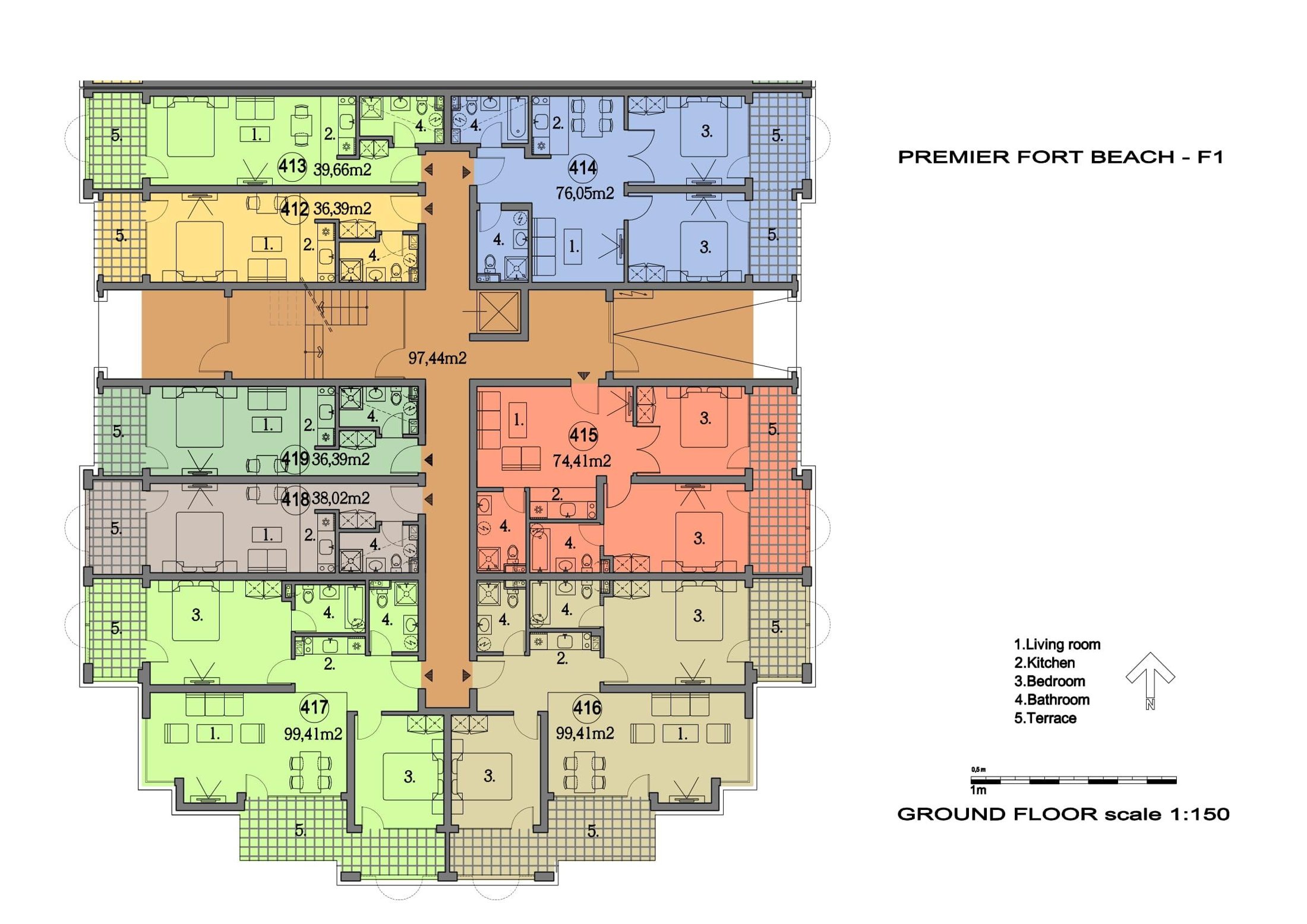 Rzut piętra — 3-pokojowy apartament w Premier Fort Beach — plan kompleksu 1