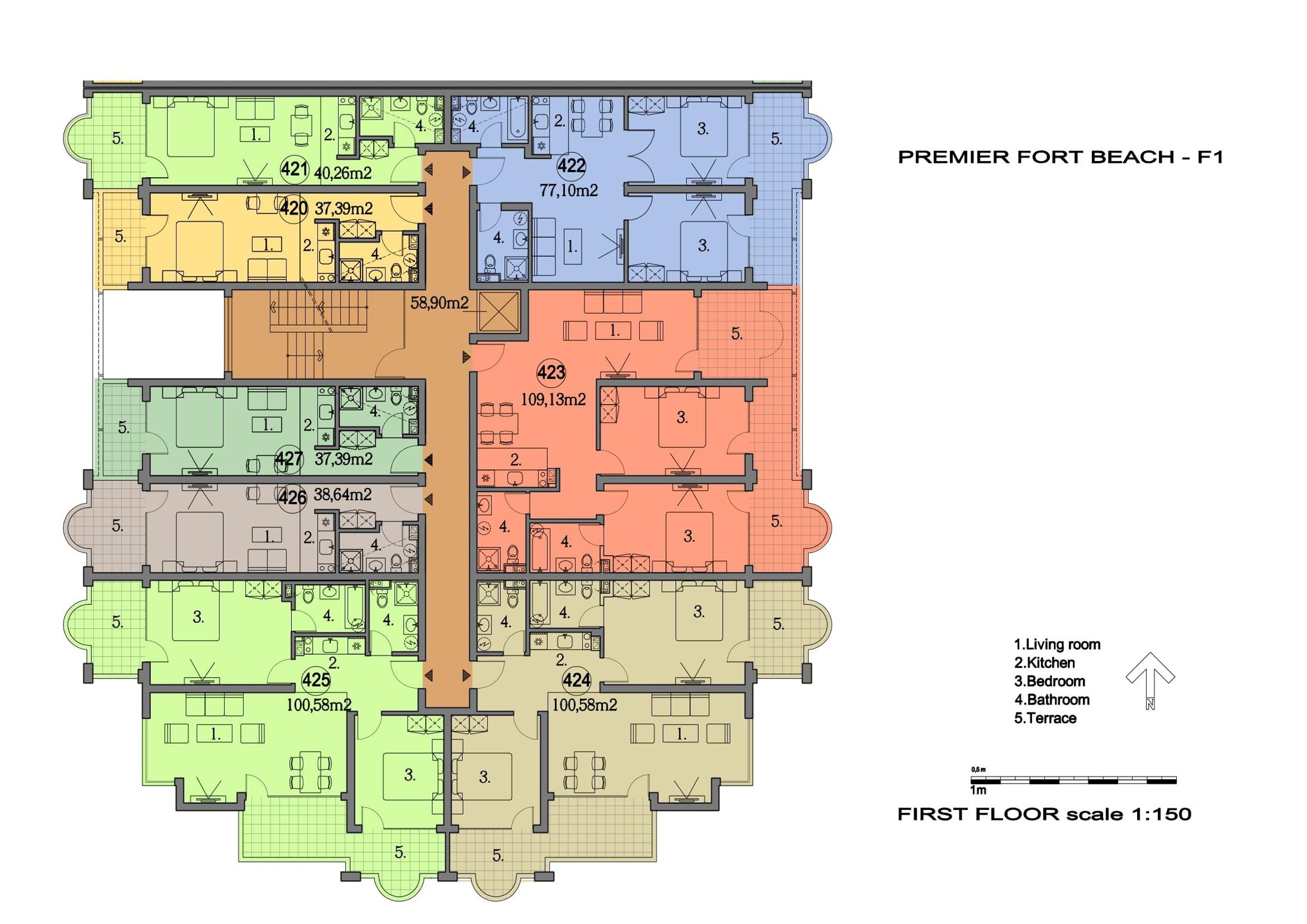 Rzut piętra — 3-pokojowy apartament w Premier Fort Beach — plan kompleksu 1