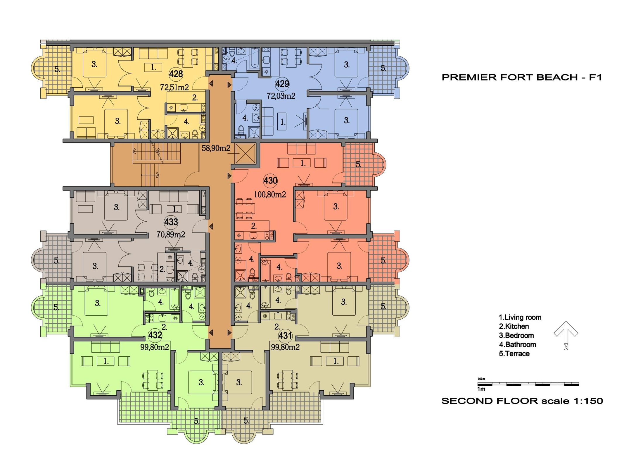 Rzut piętra — 3-pokojowy apartament w Premier Fort Beach — plan kompleksu 1