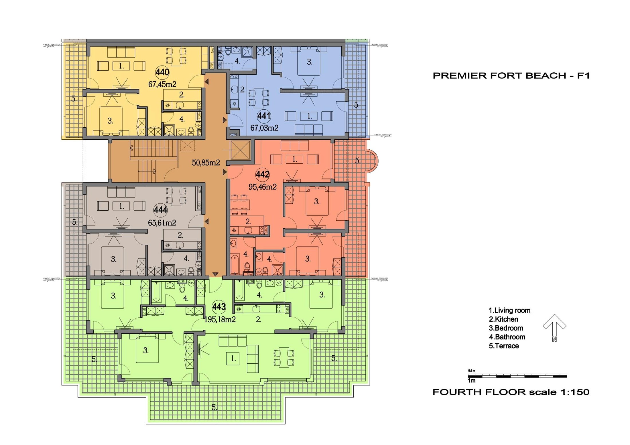 Rzut piętra — 4-pokojowy apartament w Premier Fort Beach — plan kompleksu 1