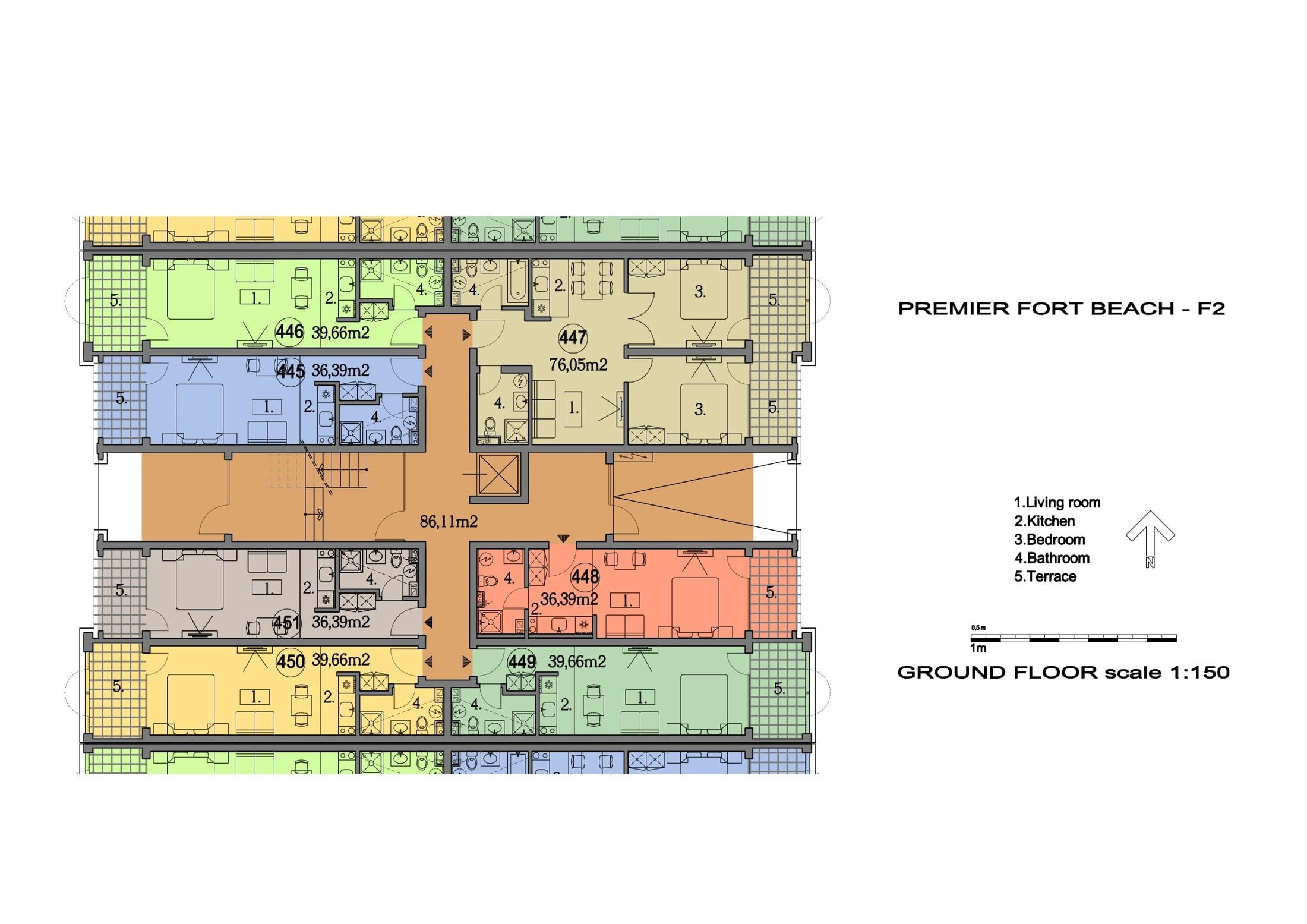 Rzut piętra — Studio w Premier Fort Beach — plan kompleksu 1