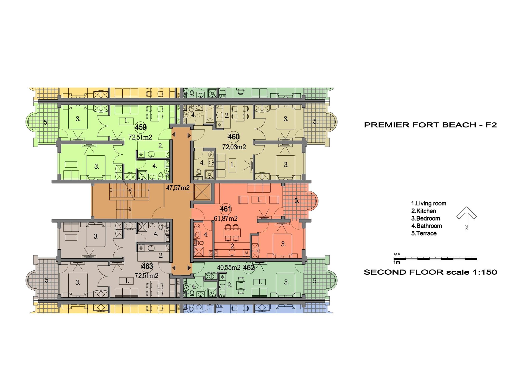 Rzut piętra — 3-pokojowy apartament w Premier Fort Beach — plan kompleksu 1