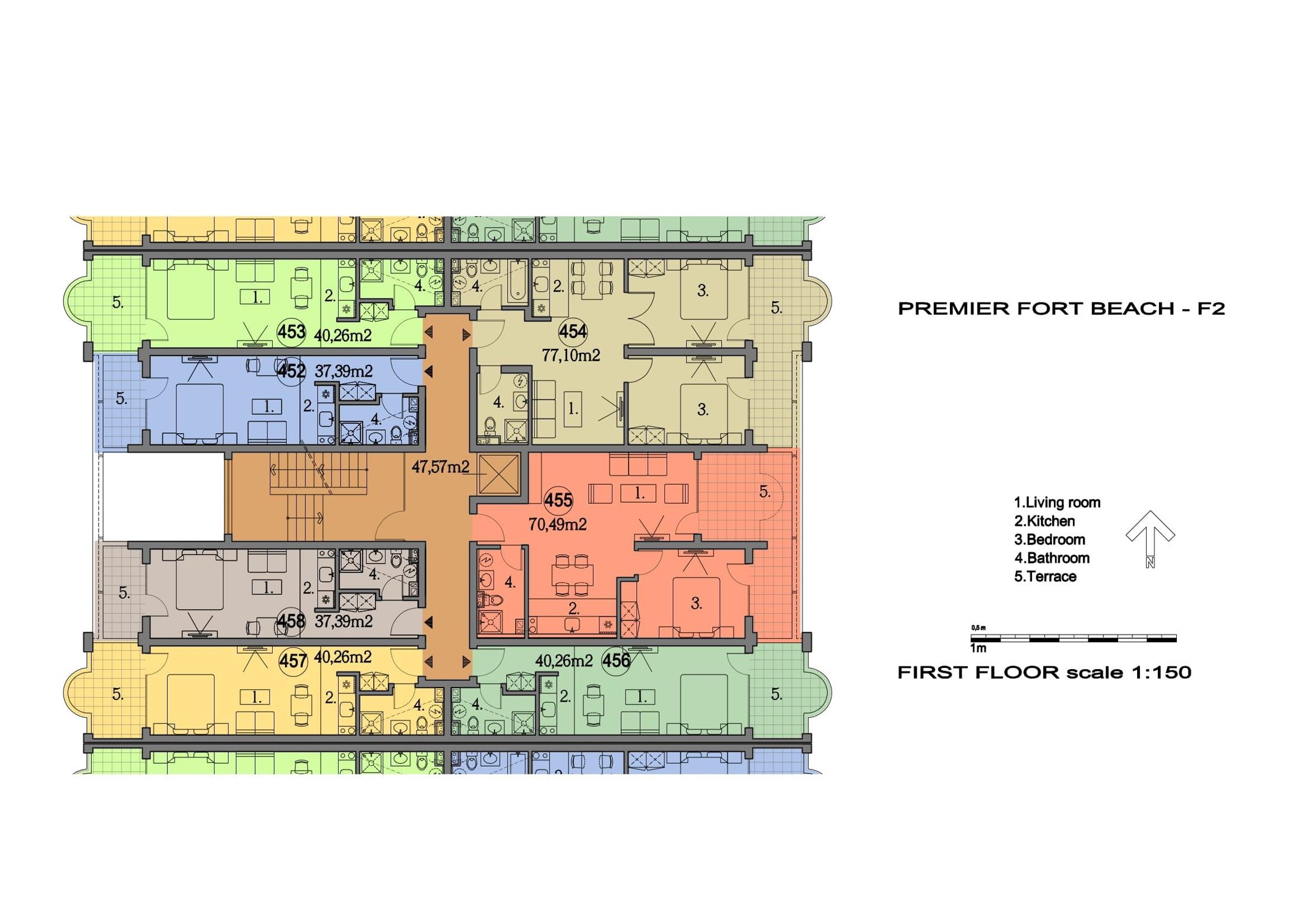 Rzut piętra — 3-pokojowy apartament w Premier Fort Beach — plan kompleksu 1