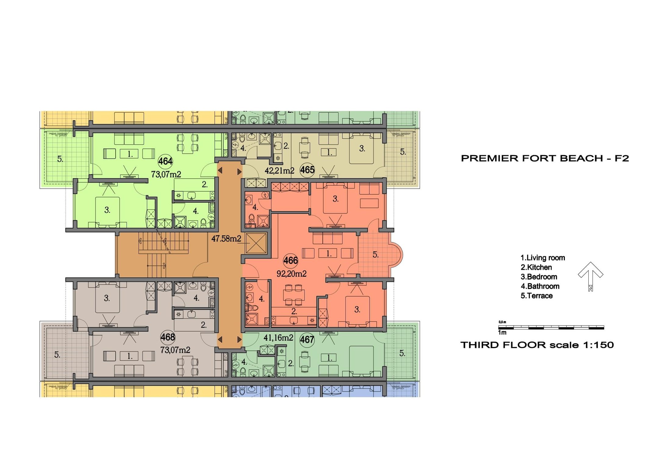 Rzut piętra — 2-pokojowy apartament w Premier Fort Beach — plan kompleksu 1