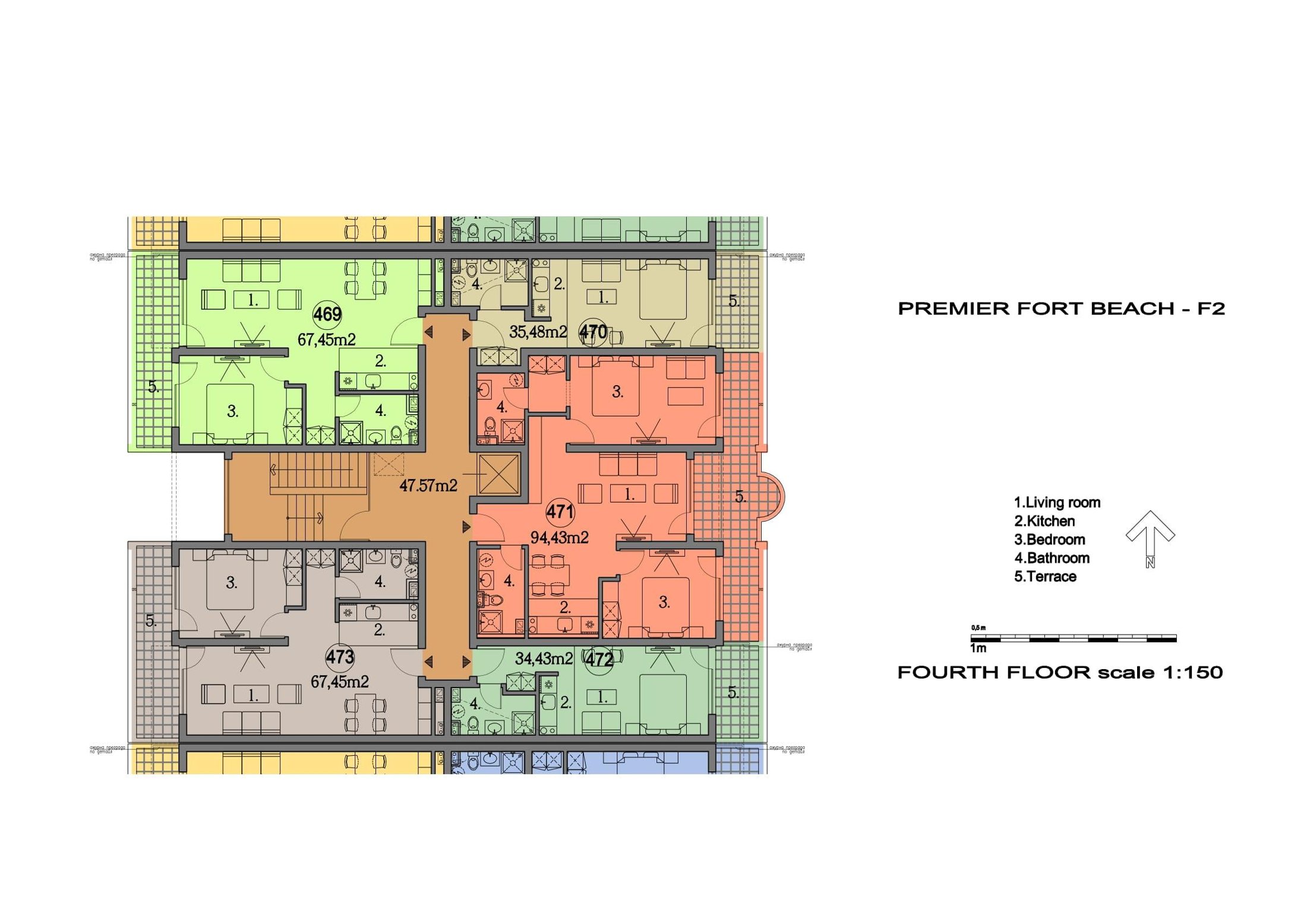 Rzut piętra — 3-pokojowy apartament w Premier Fort Beach — plan kompleksu 1