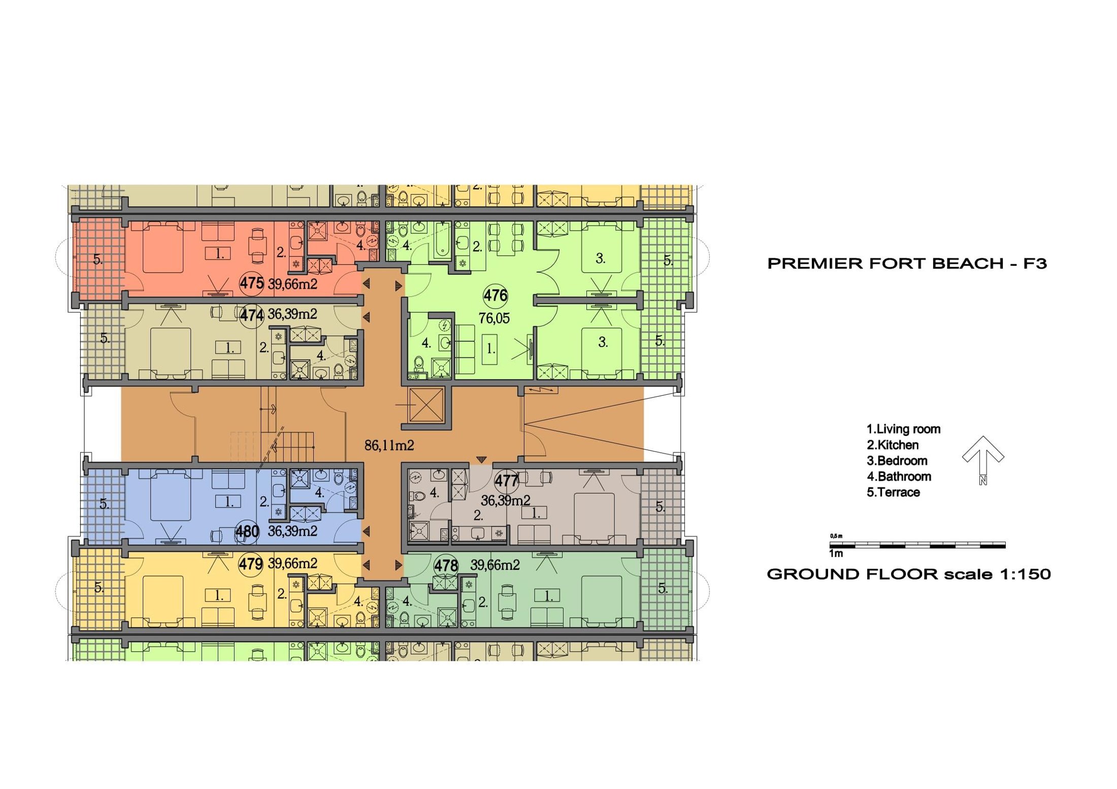 Rzut piętra — Studio w Premier Fort Beach — plan kompleksu 1