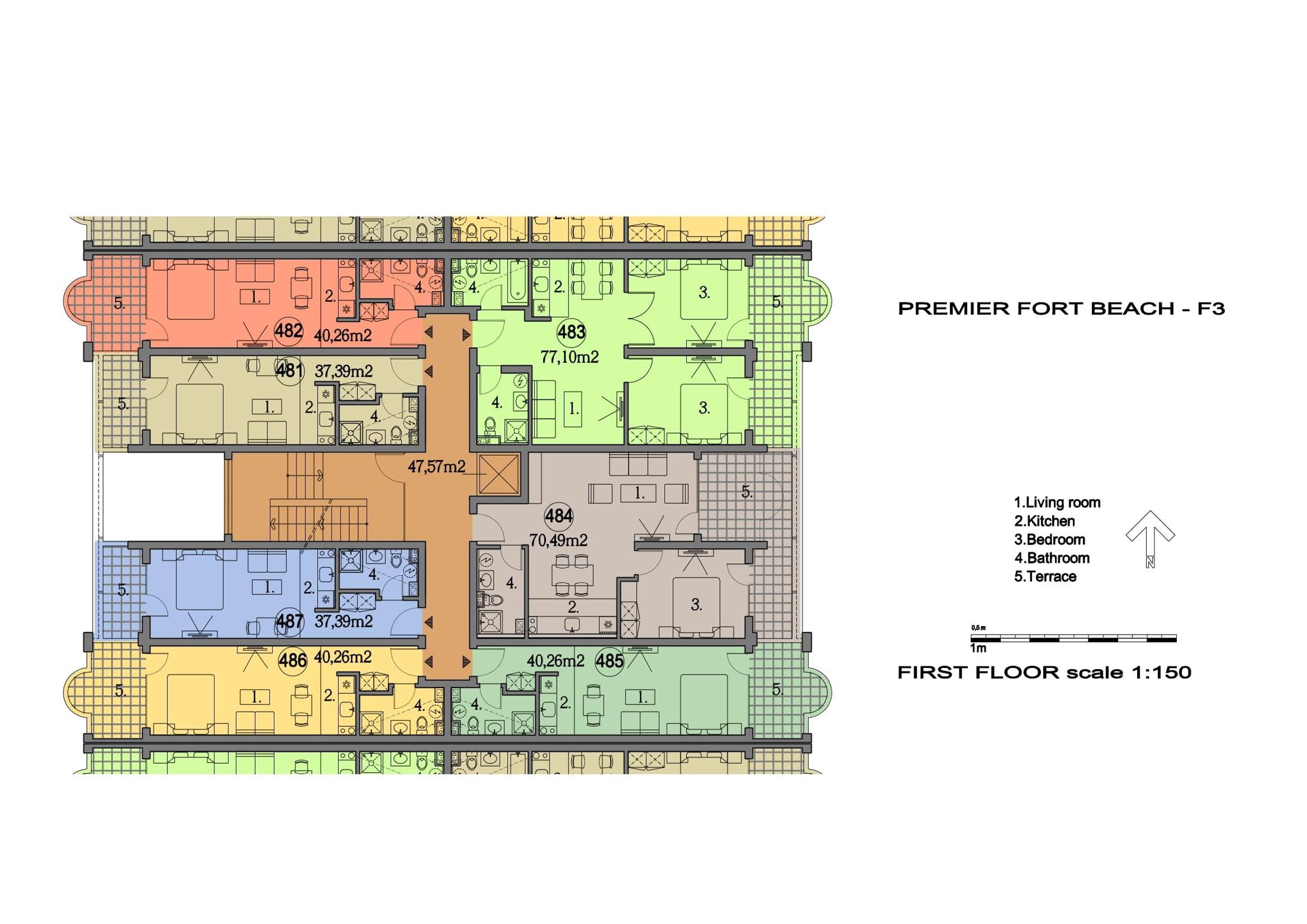 Rzut piętra — 3-pokojowy apartament w Premier Fort Beach — plan kompleksu 1