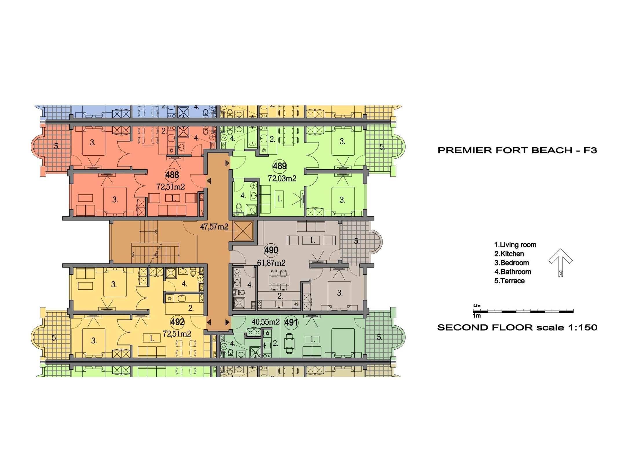 Rzut piętra — 3-pokojowy apartament w Premier Fort Beach — plan kompleksu 1