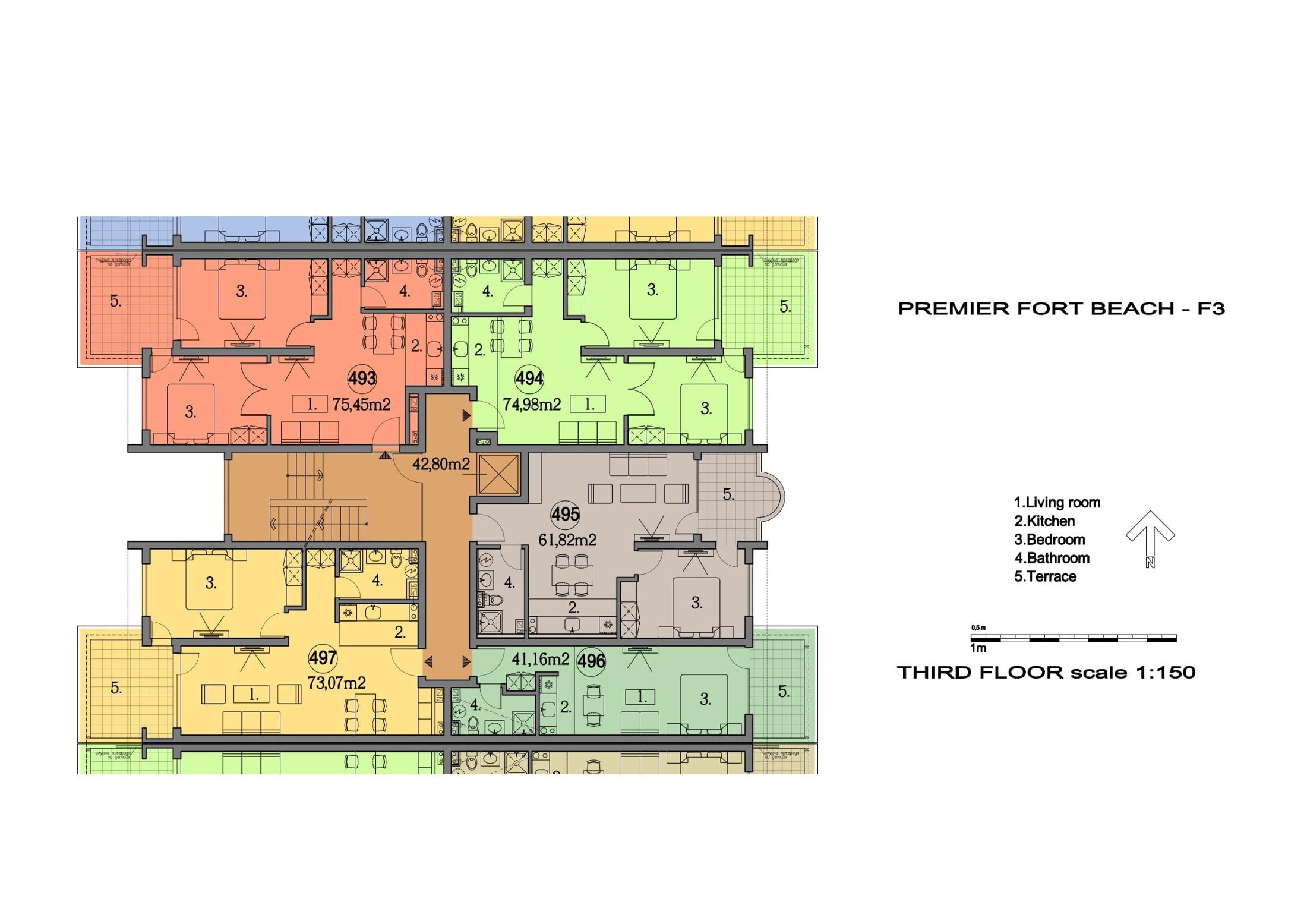 Rzut piętra — 3-pokojowy apartament w Premier Fort Beach — plan kompleksu 1