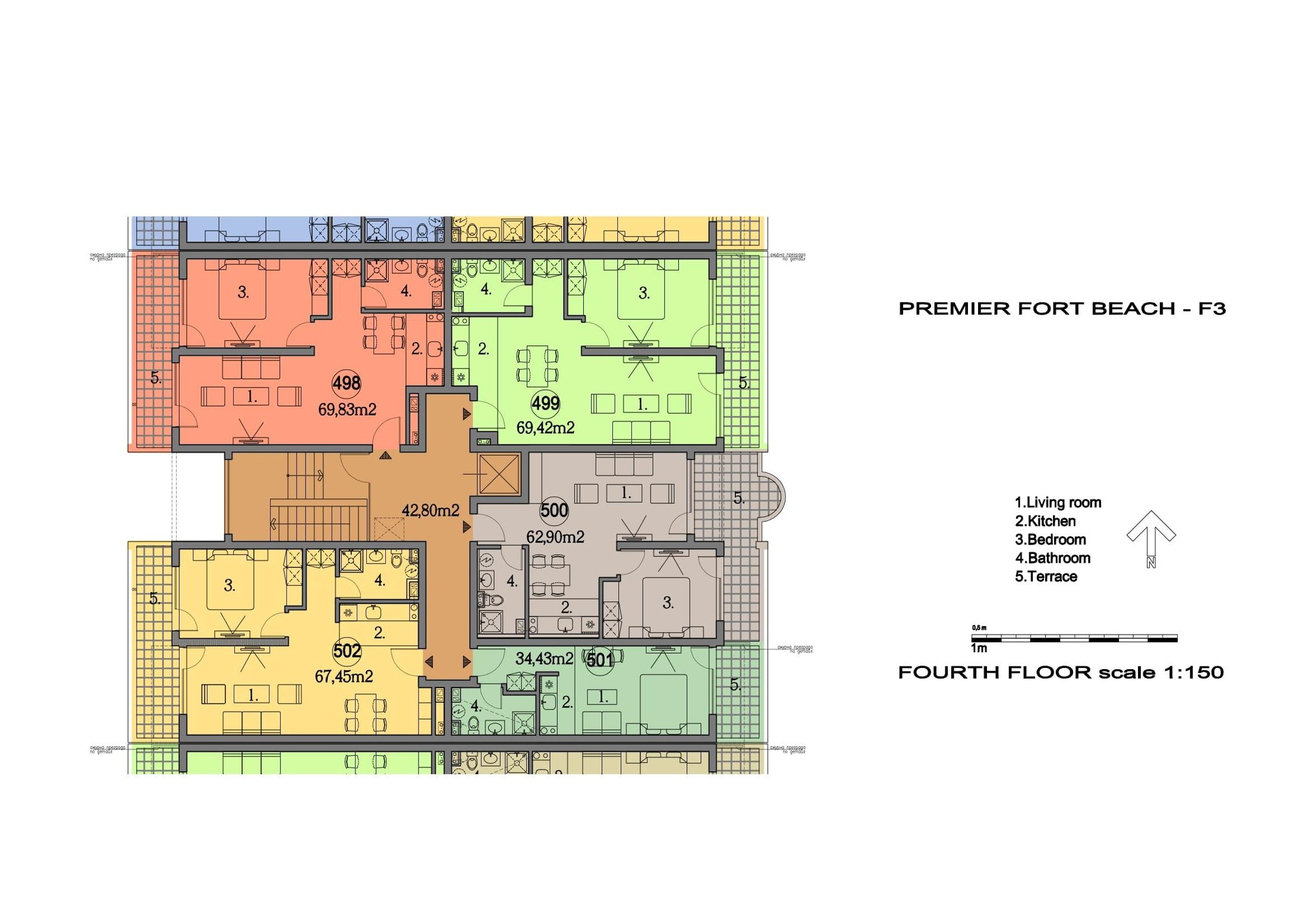 Rzut piętra — 2-pokojowy apartament w Premier Fort Beach — plan kompleksu 1