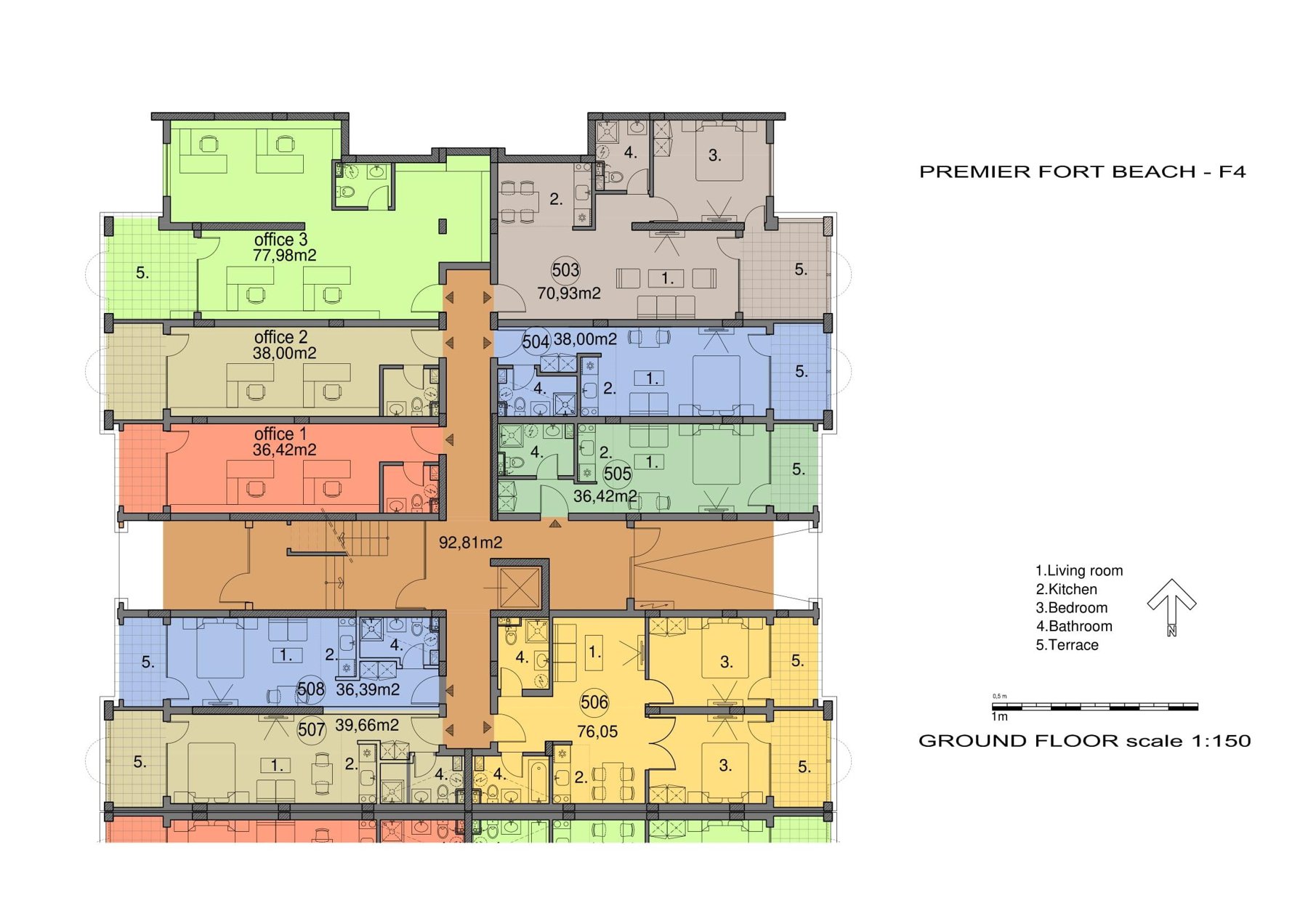 Rzut piętra — 2-pokojowy apartament w Premier Fort Beach — plan kompleksu 1