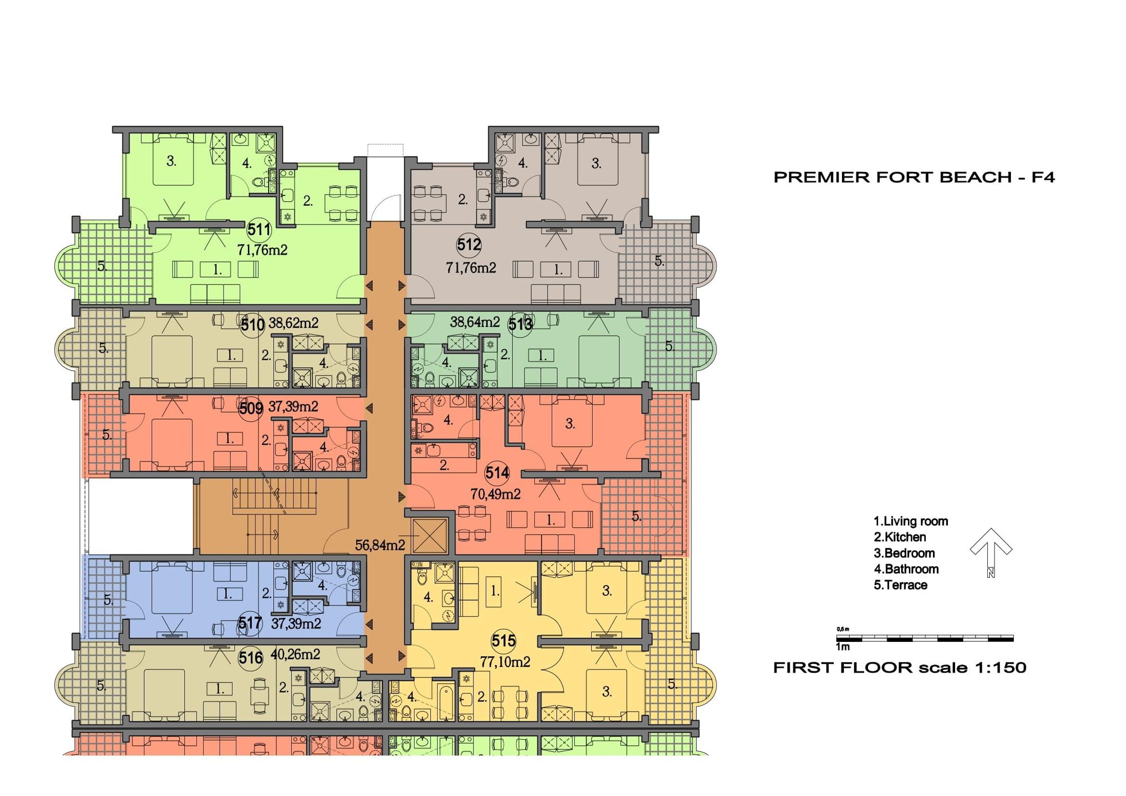 Rzut piętra — 2-pokojowy apartament w Premier Fort Beach — plan kompleksu 1