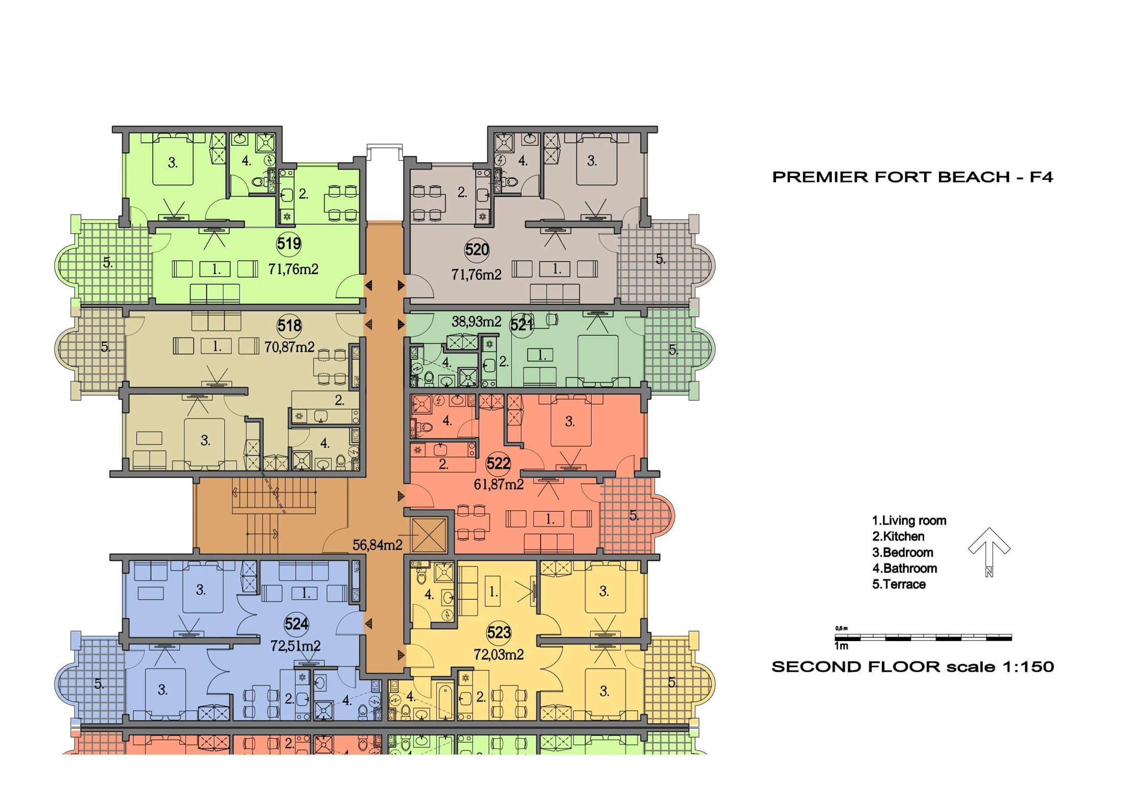Rzut piętra — 2-pokojowy apartament w Premier Fort Beach — plan kompleksu 1