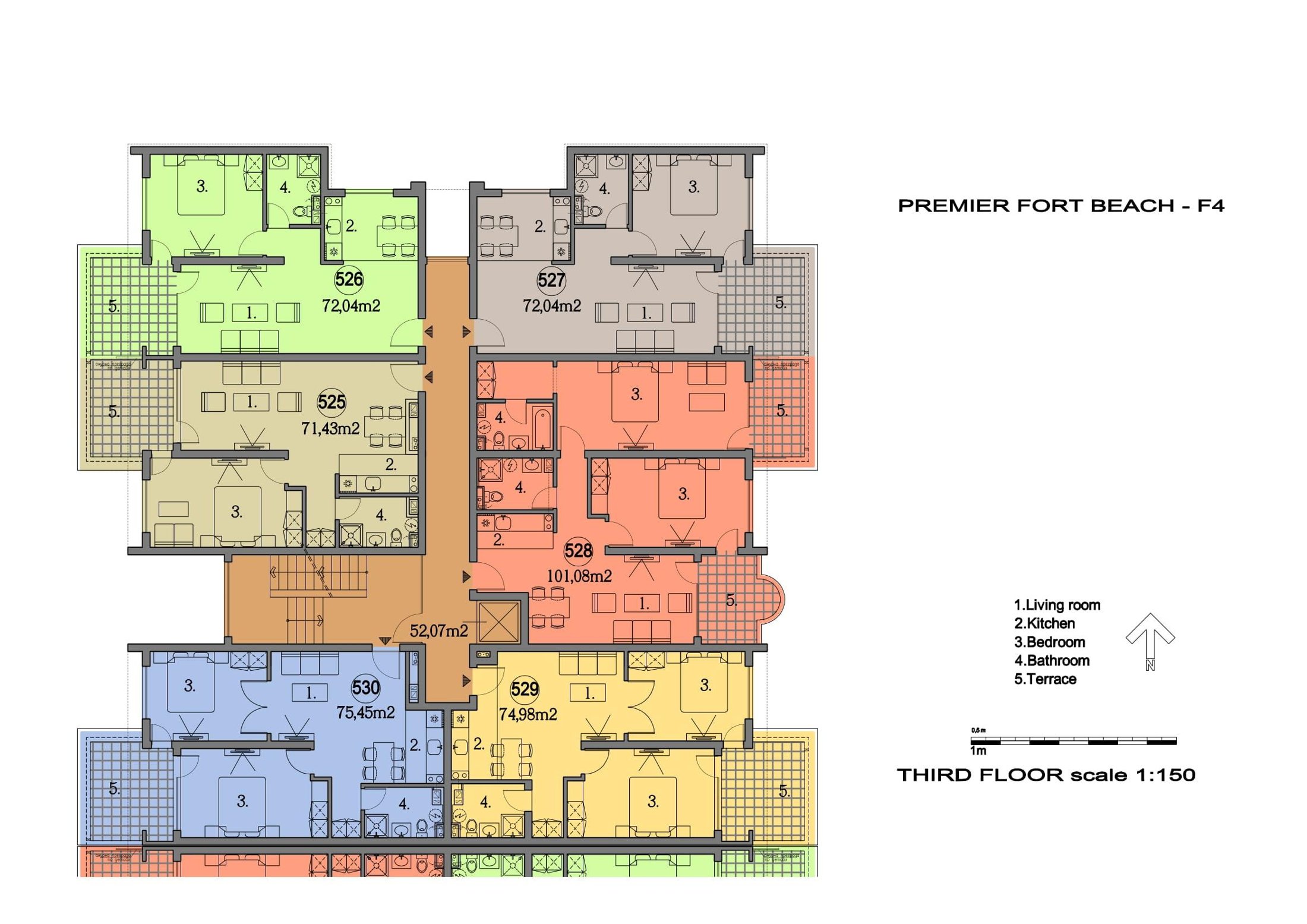 Rzut piętra — 2-pokojowy apartament w Premier Fort Beach — plan kompleksu 1
