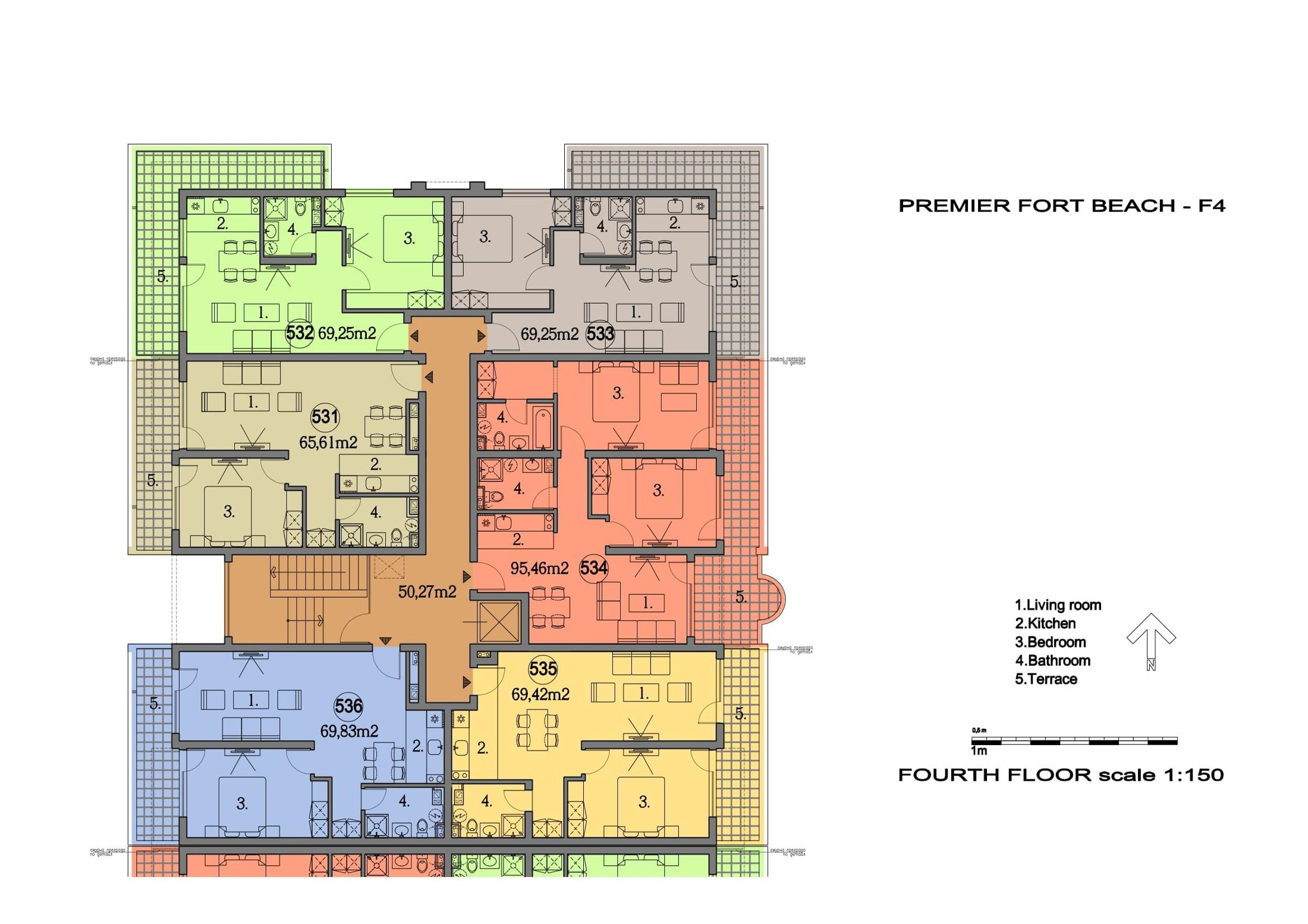 Rzut piętra — 2-pokojowy apartament w Premier Fort Beach — plan kompleksu 1