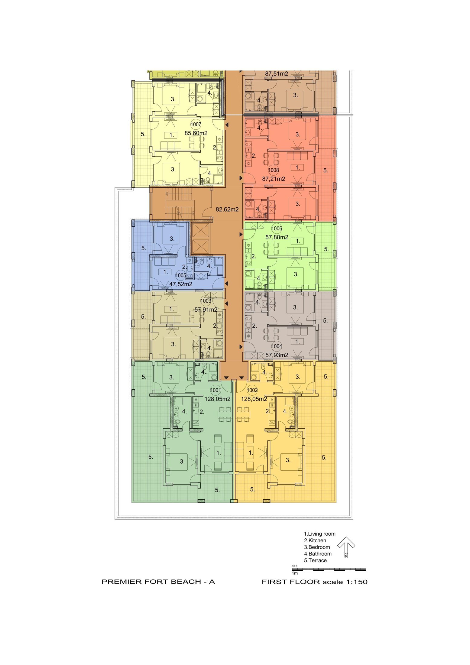 Rzut piętra — 2-pokojowy apartament w Premier Fort Beach — plan kompleksu 1