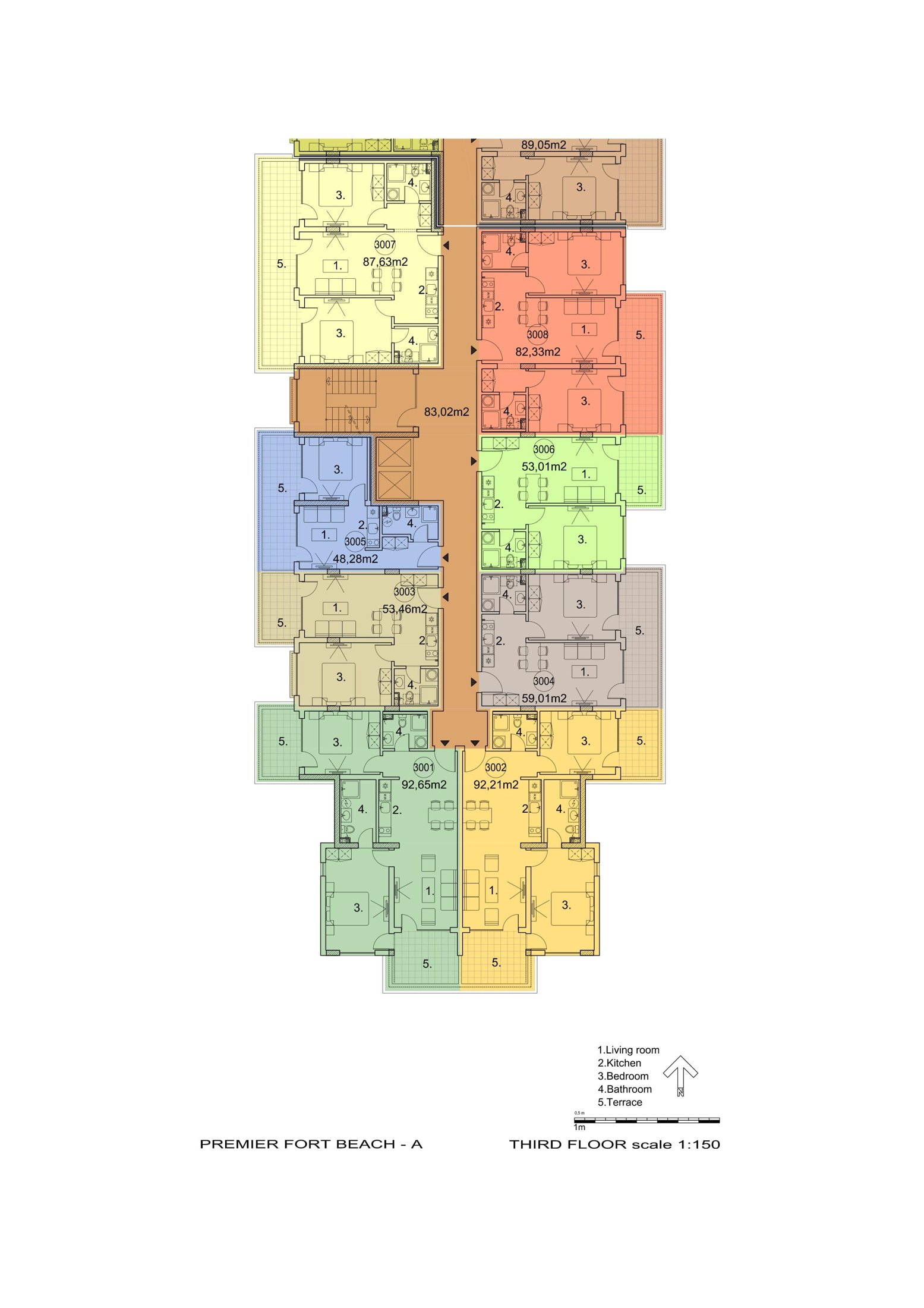 Rzut piętra — 2-pokojowy apartament w Premier Fort Beach — plan kompleksu 1
