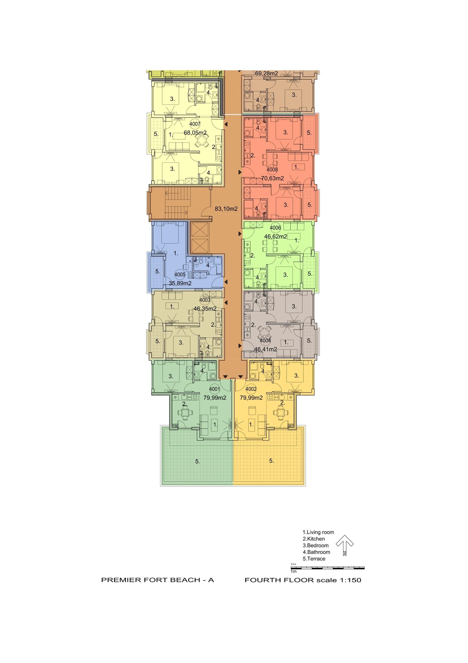 Rzut piętra — 3-pokojowy apartament w Premier Fort Beach — plan kompleksu 1