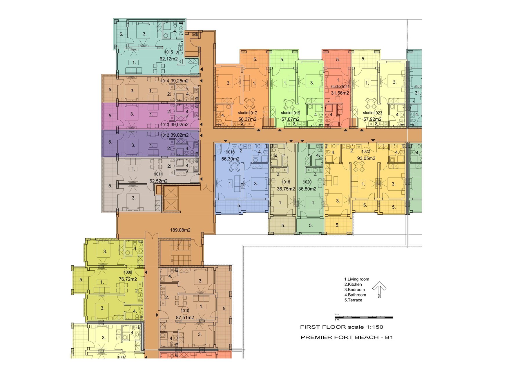 Rzut piętra — 2-pokojowy apartament w Premier Fort Beach — plan kompleksu 1