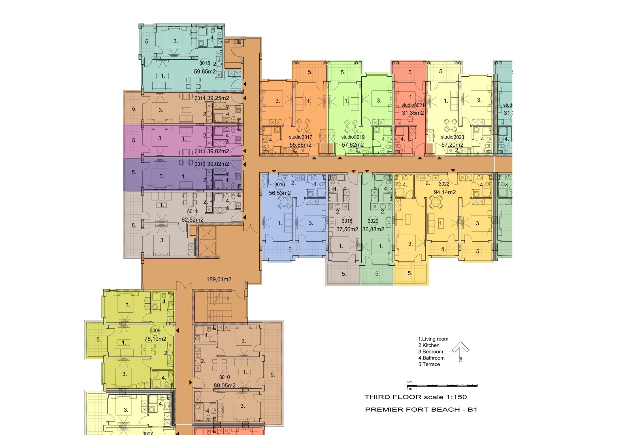 Rzut piętra — 2-pokojowy apartament w Premier Fort Beach — plan kompleksu 1