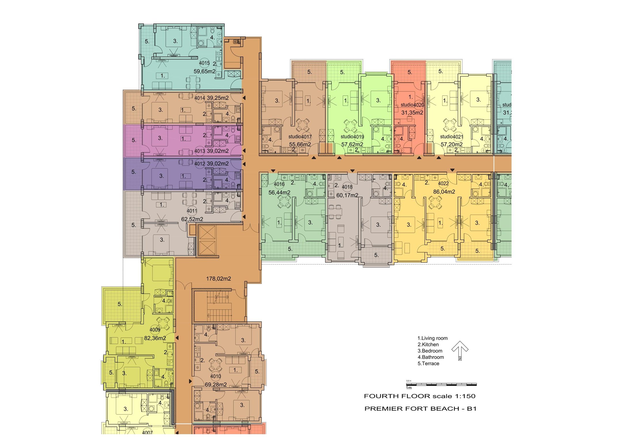 Rzut piętra — 3-pokojowy apartament w Premier Fort Beach — plan kompleksu 1