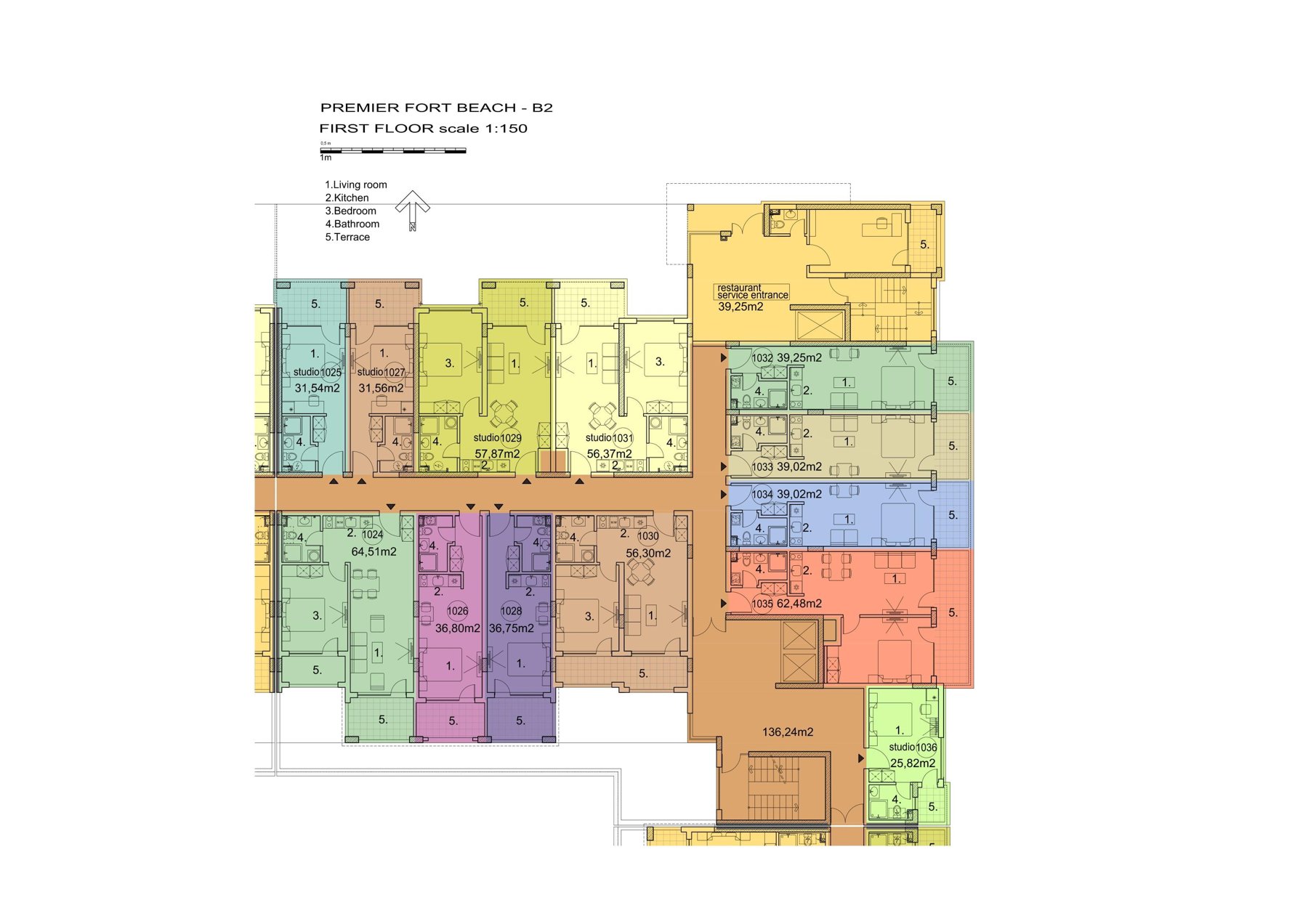 Rzut piętra — 2-pokojowy apartament w Premier Fort Beach — plan kompleksu 1