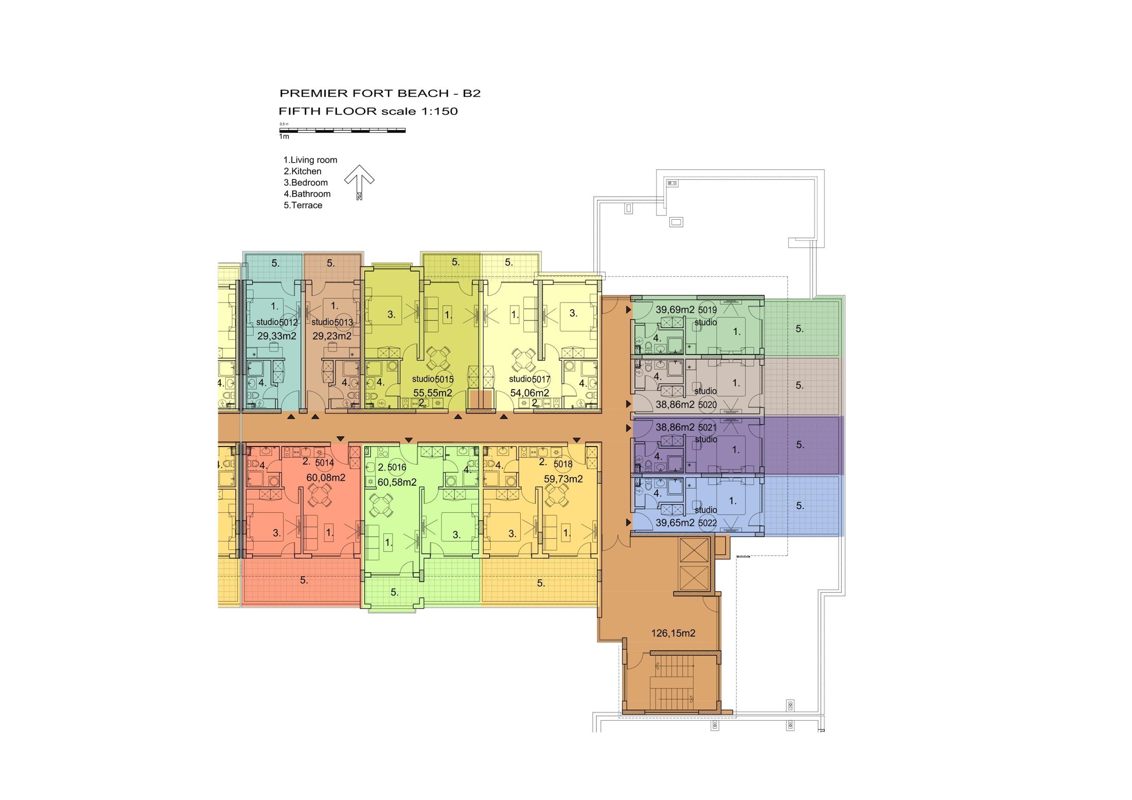 Rzut piętra — Studio w Premier Fort Beach — plan kompleksu 1