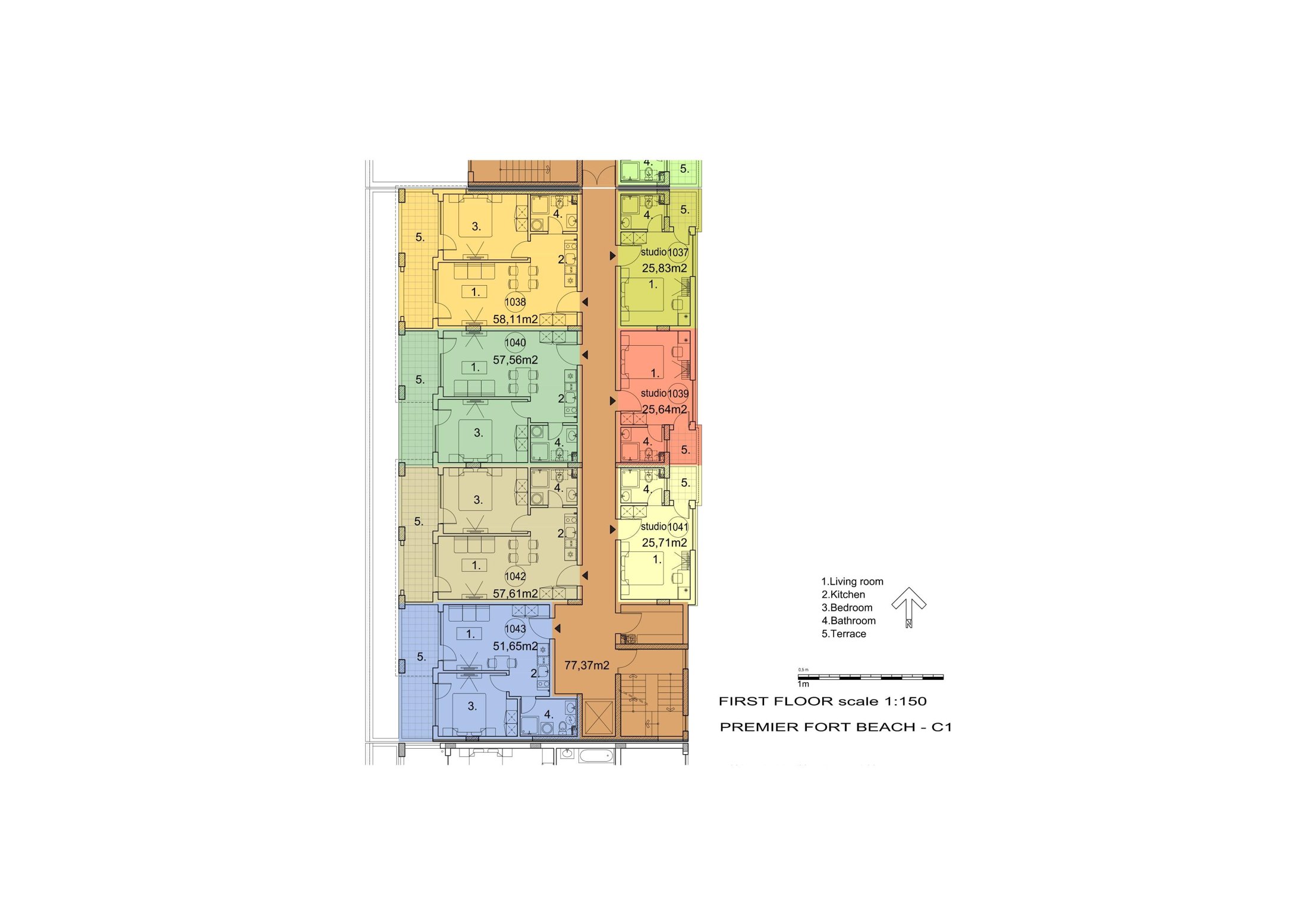 Rzut piętra — 2-pokojowy apartament w Premier Fort Beach — plan kompleksu 1