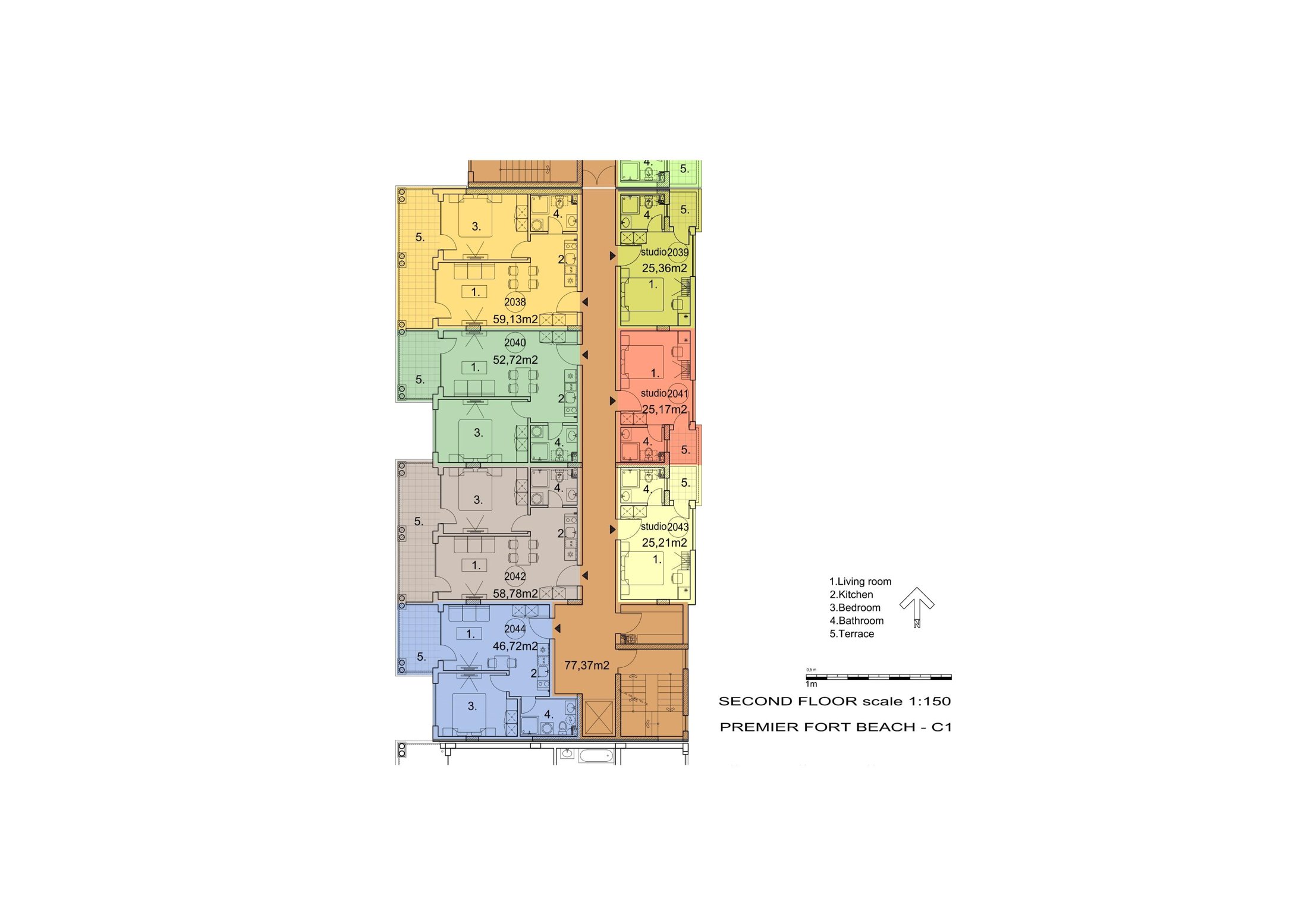 Rzut piętra — 2-pokojowy apartament w Premier Fort Beach — plan kompleksu 1